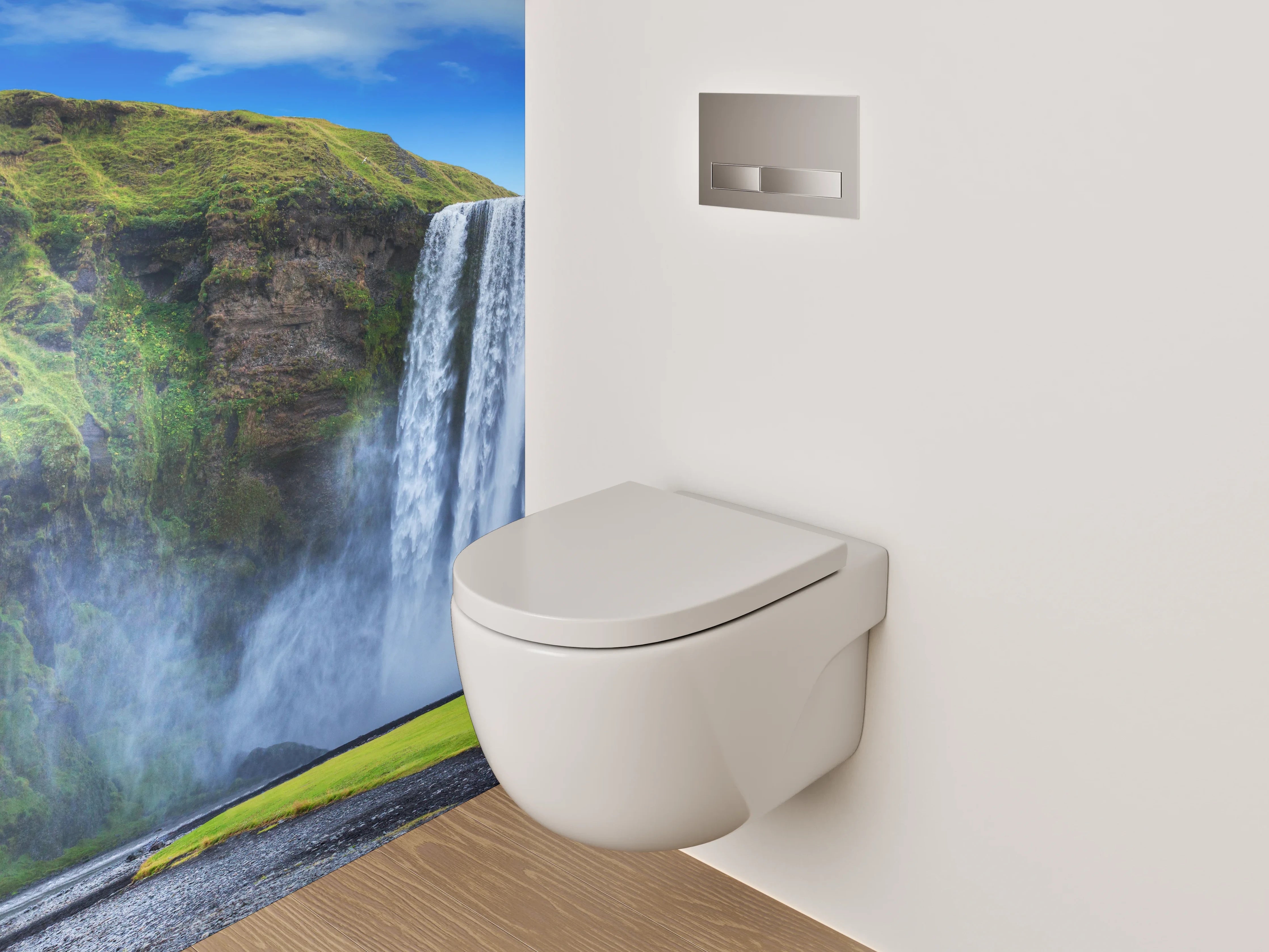 WC-Rückwand - Graue Pracht am isländischen Wasserfall