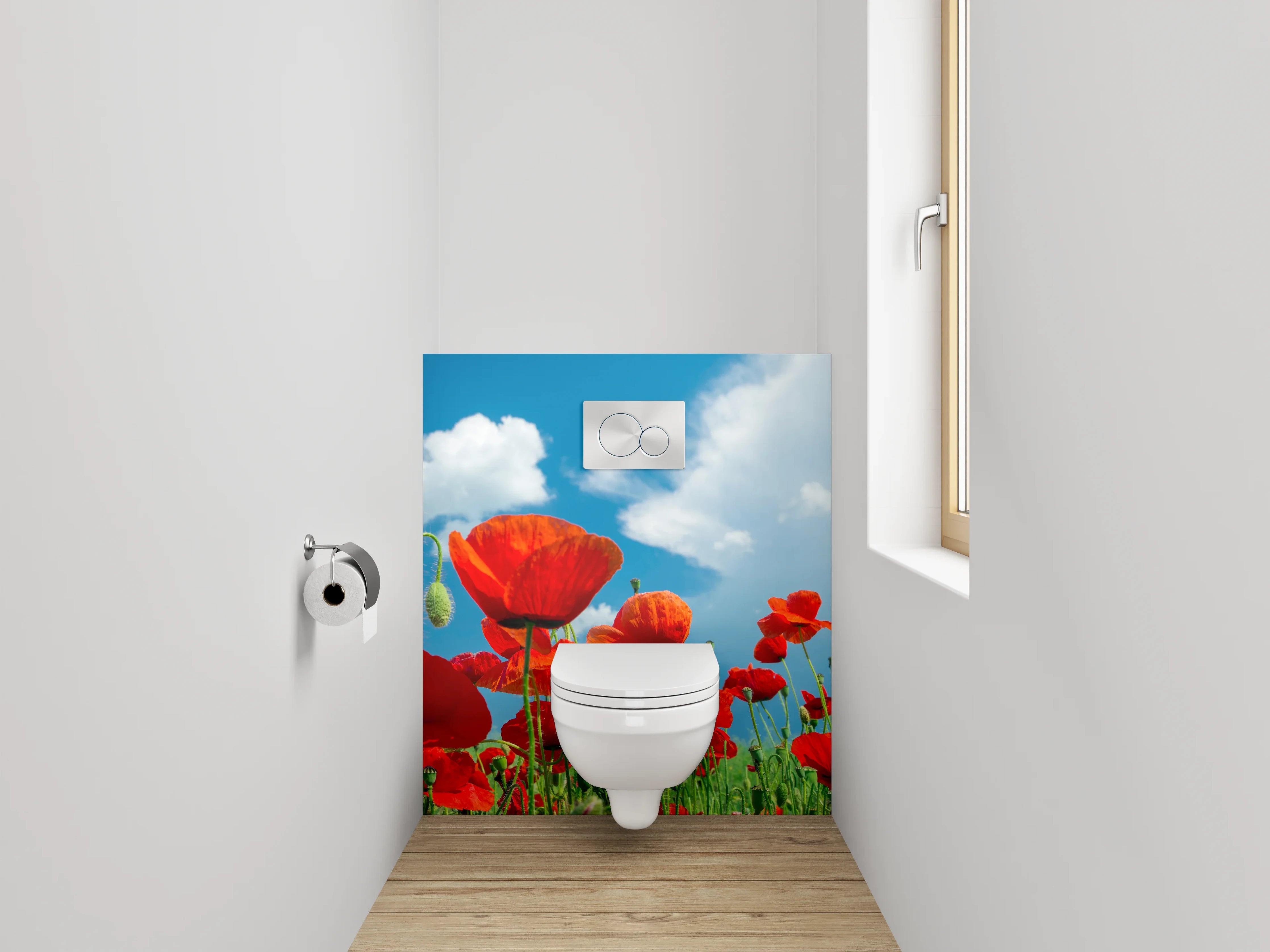 WC-Rückwand - Graue Schatten auf weißer Blütenwiese