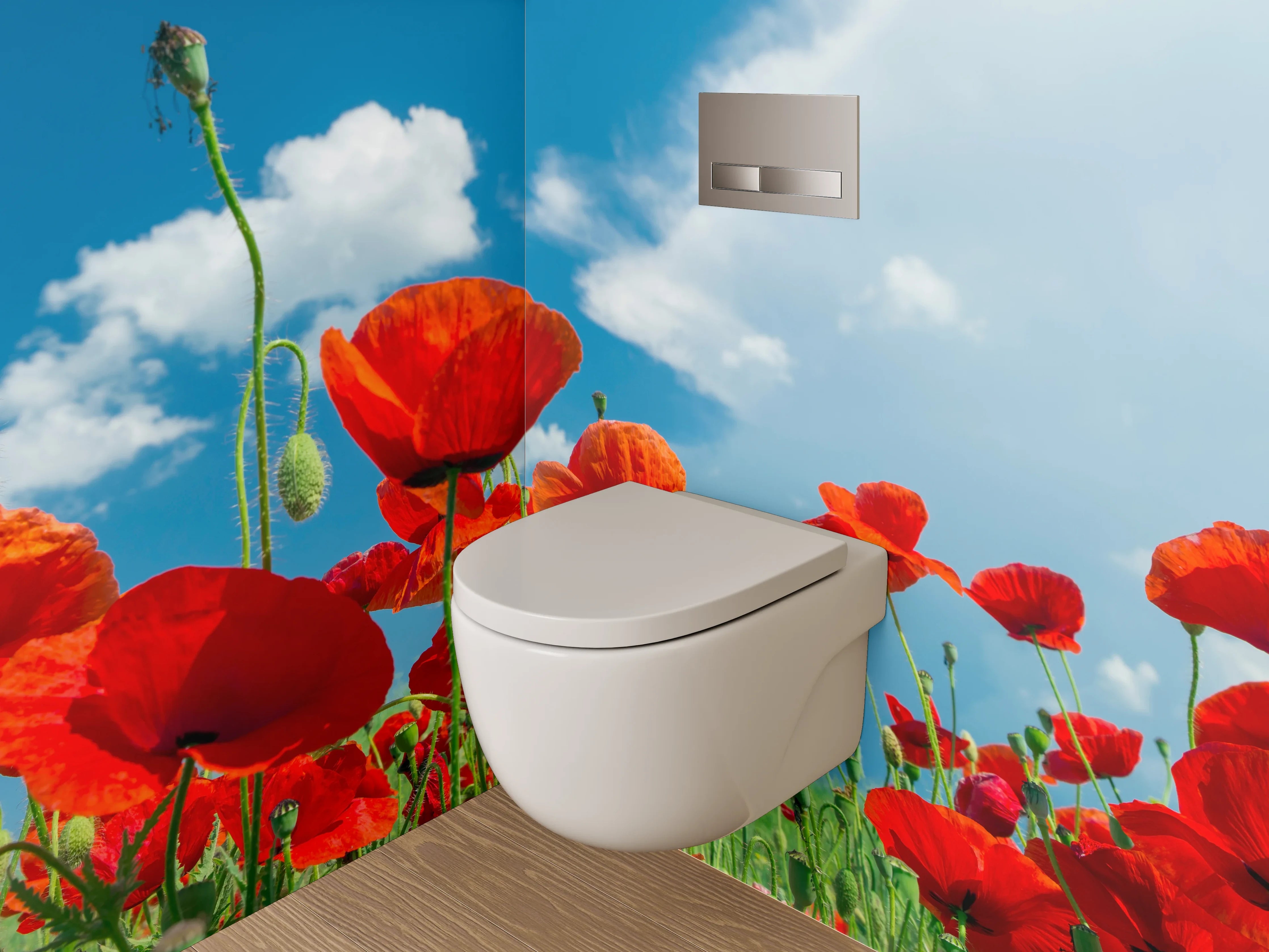 WC-Rückwand - Graue Schatten auf weißer Blütenwiese