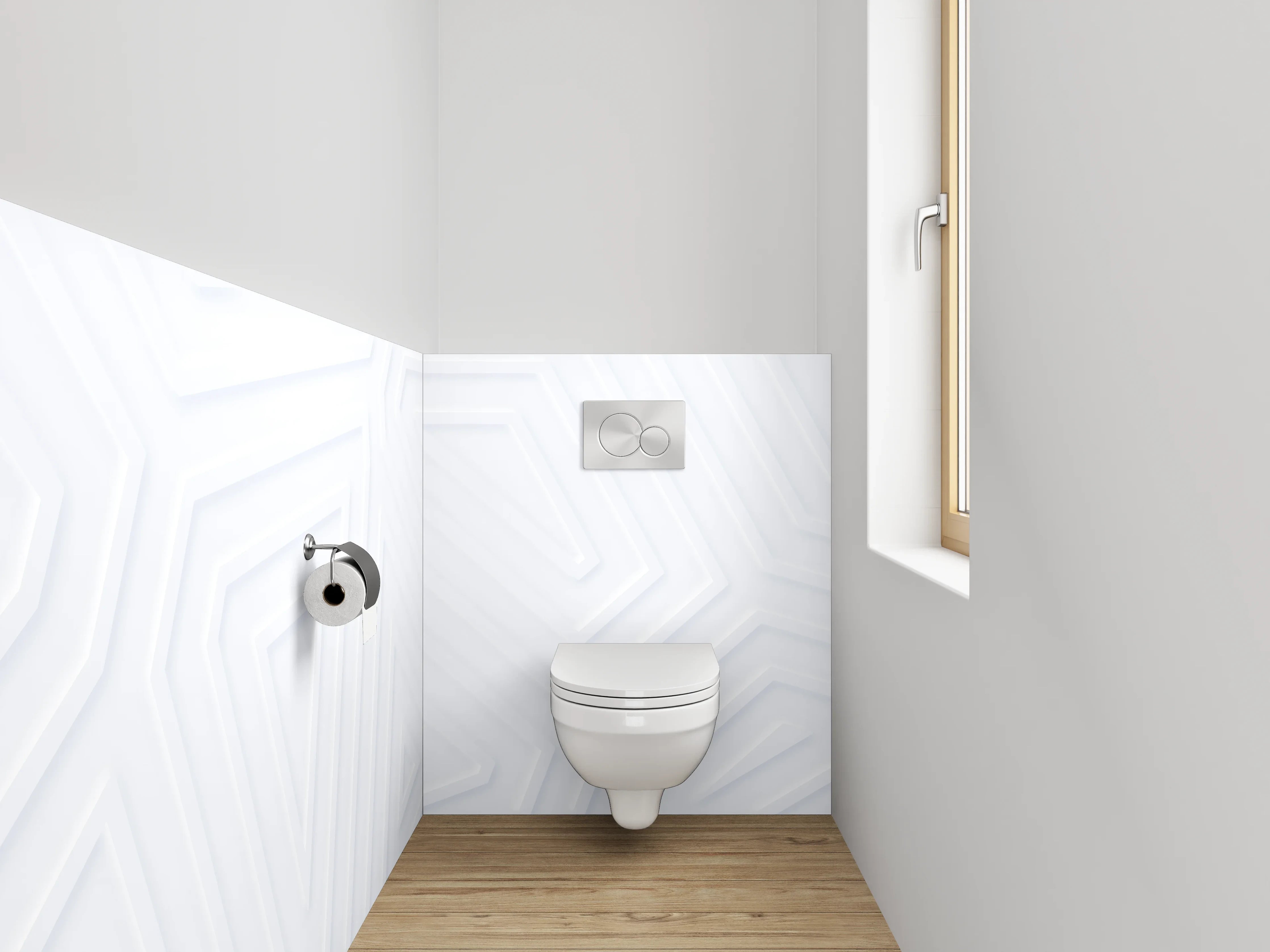 WC-Rückwand - Graue Schatten: Geometrische Wandkunst