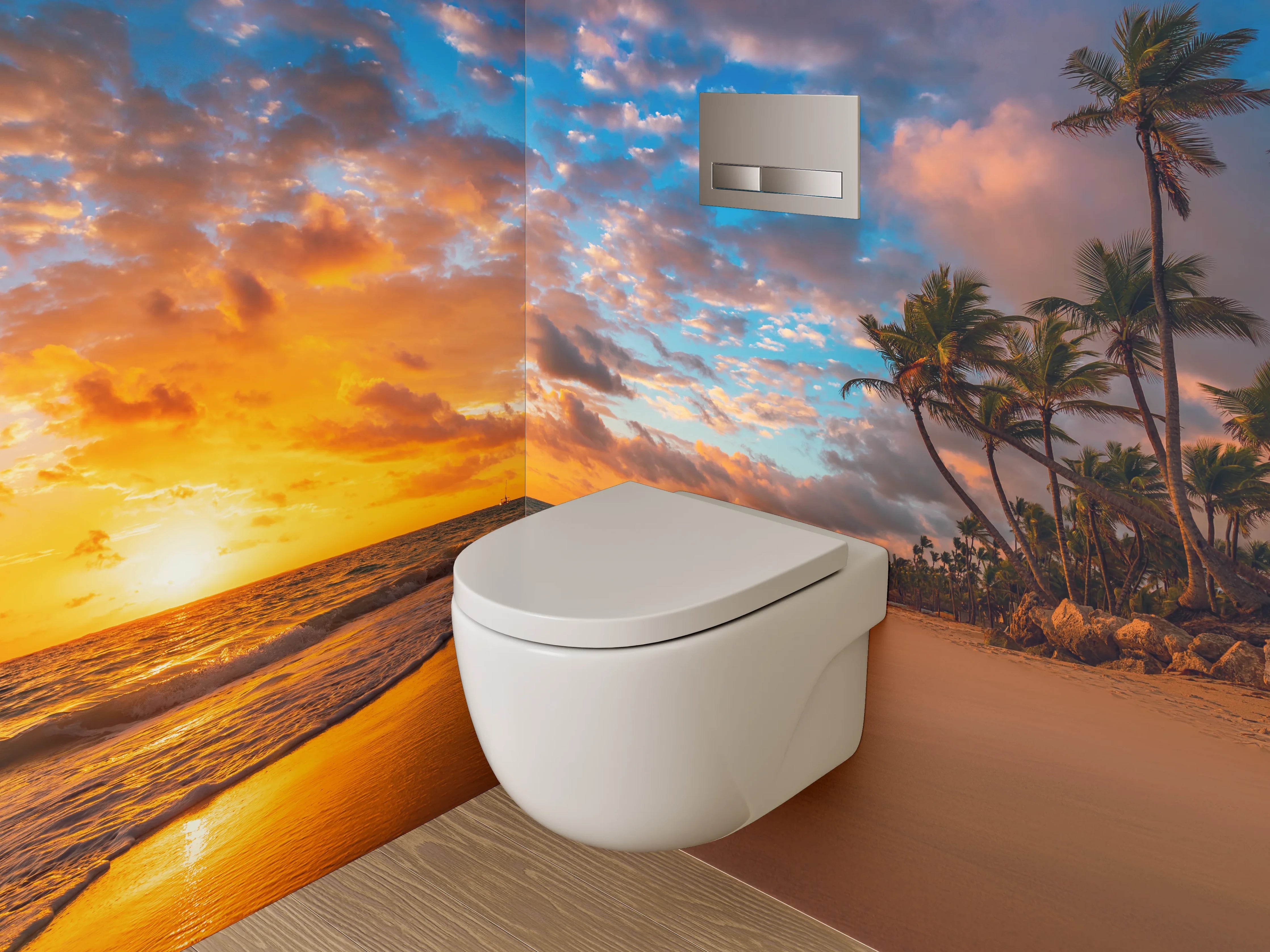 WC-Rückwand - Graue Silhouetten im Abendlicht