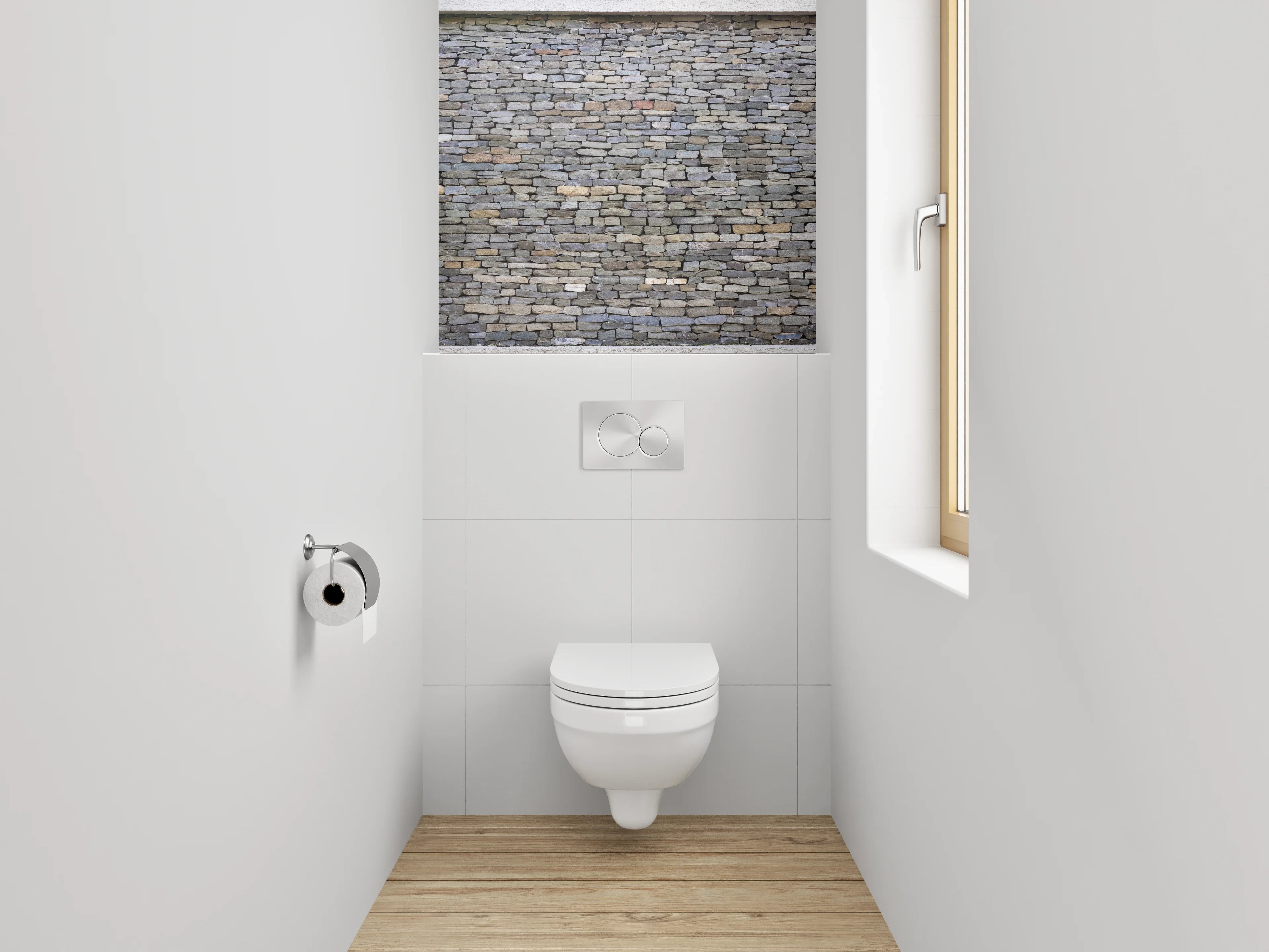 WC-Rückwand - Graue Steinfassade in Weiß