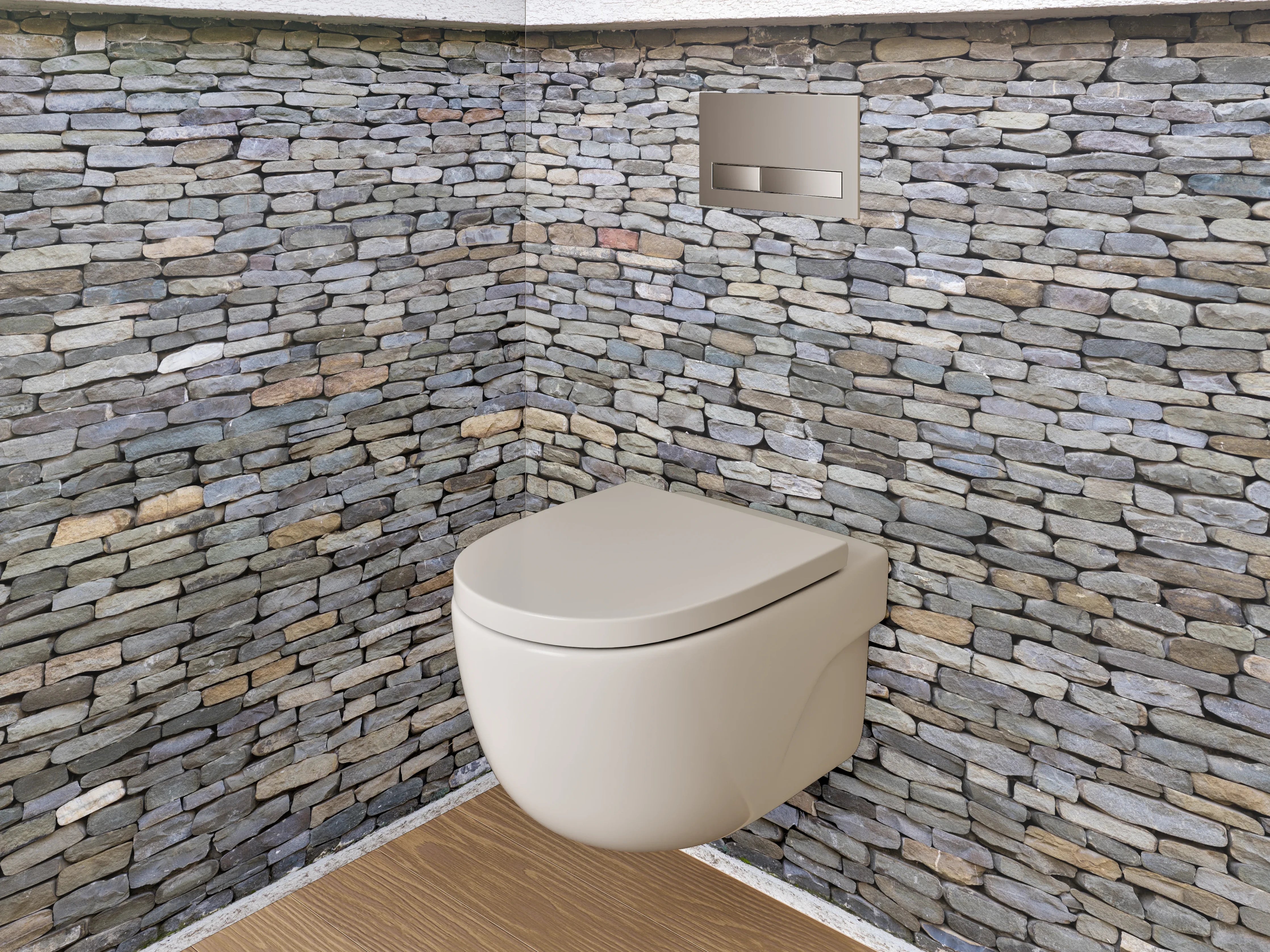 WC-Rückwand - Graue Steinfassade in Weiß