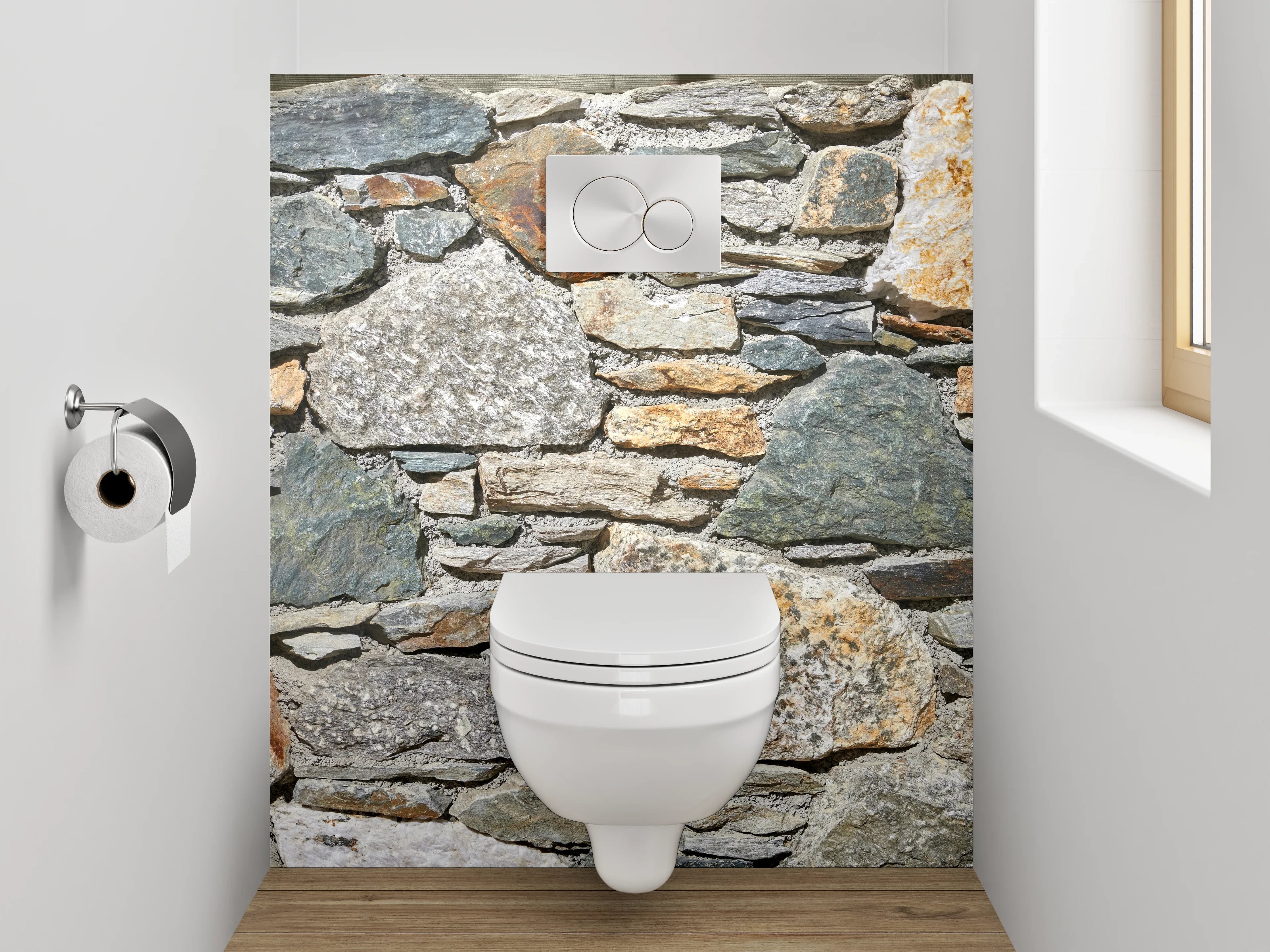WC-Rückwand - Graue Steinmauer in Weiß