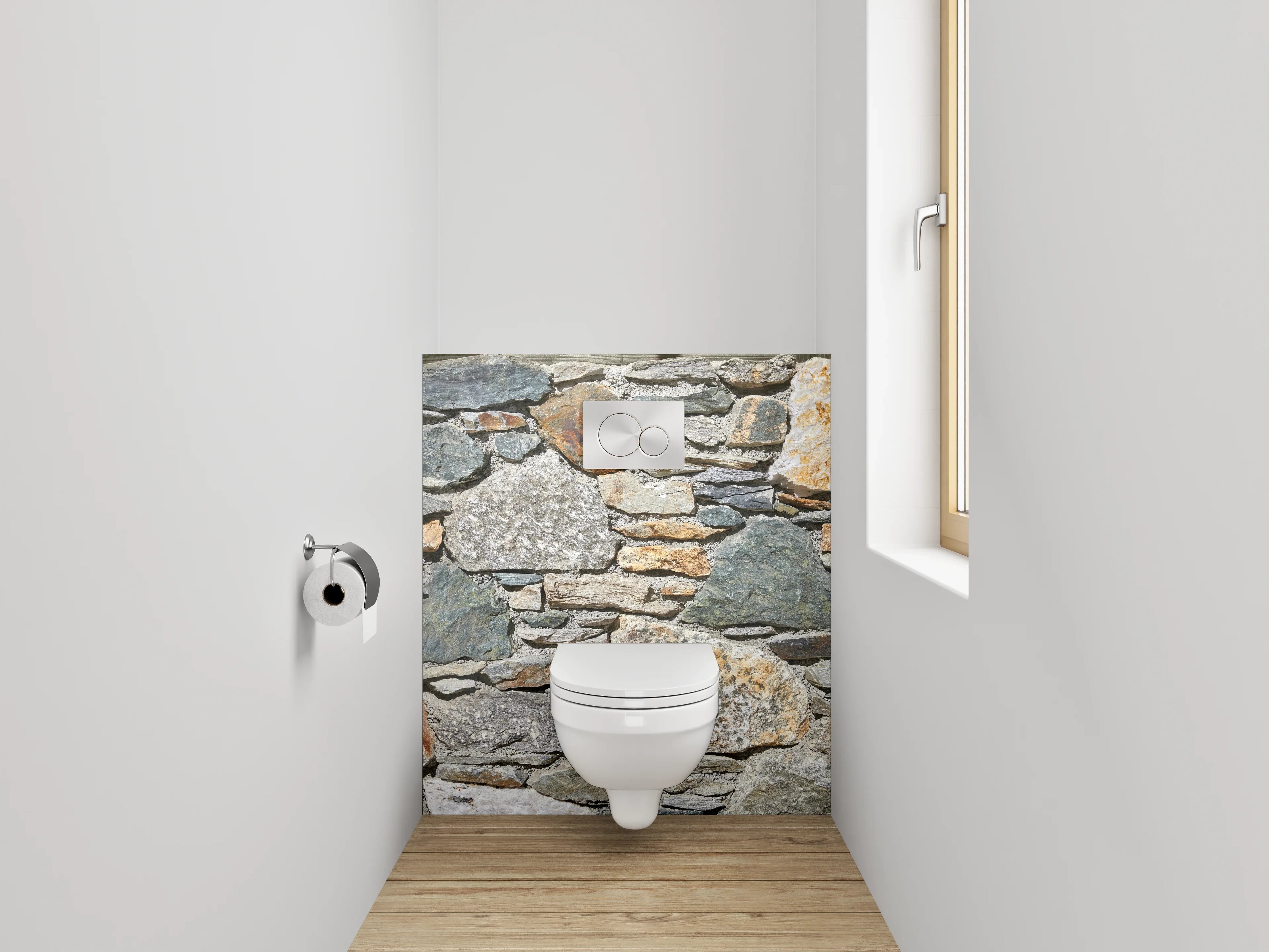 WC-Rückwand - Graue Steinmauer in Weiß