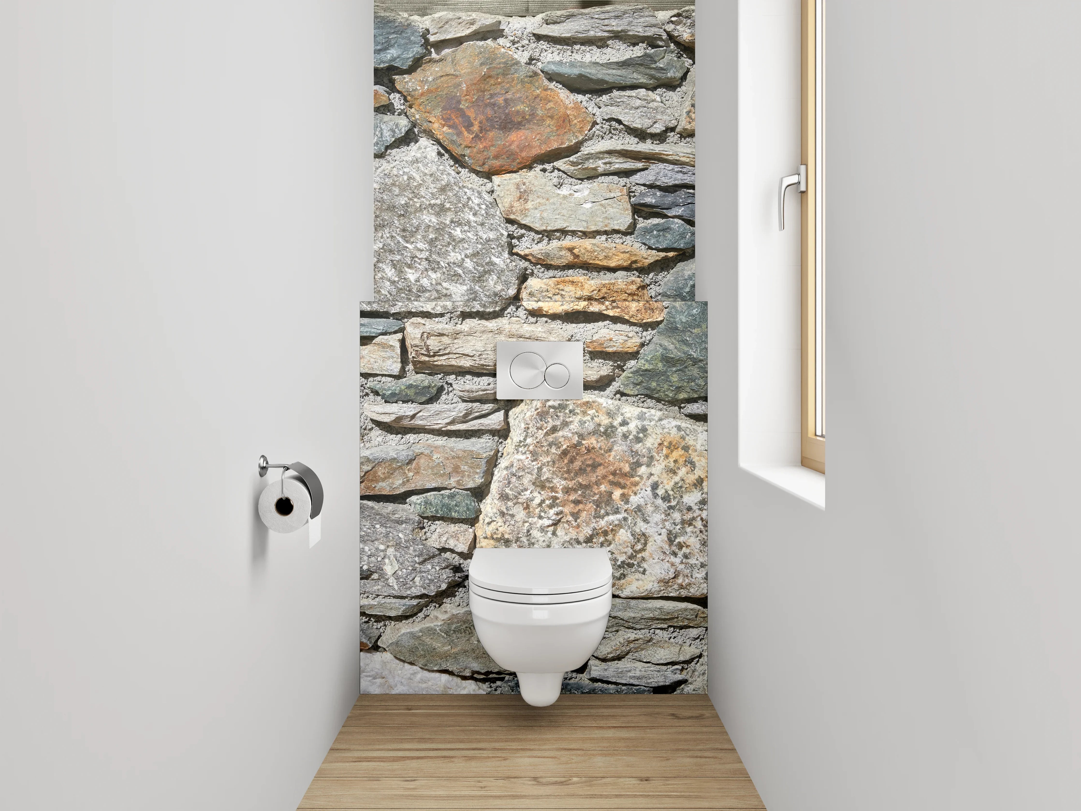 WC-Rückwand - Graue Steinmauer in Weiß