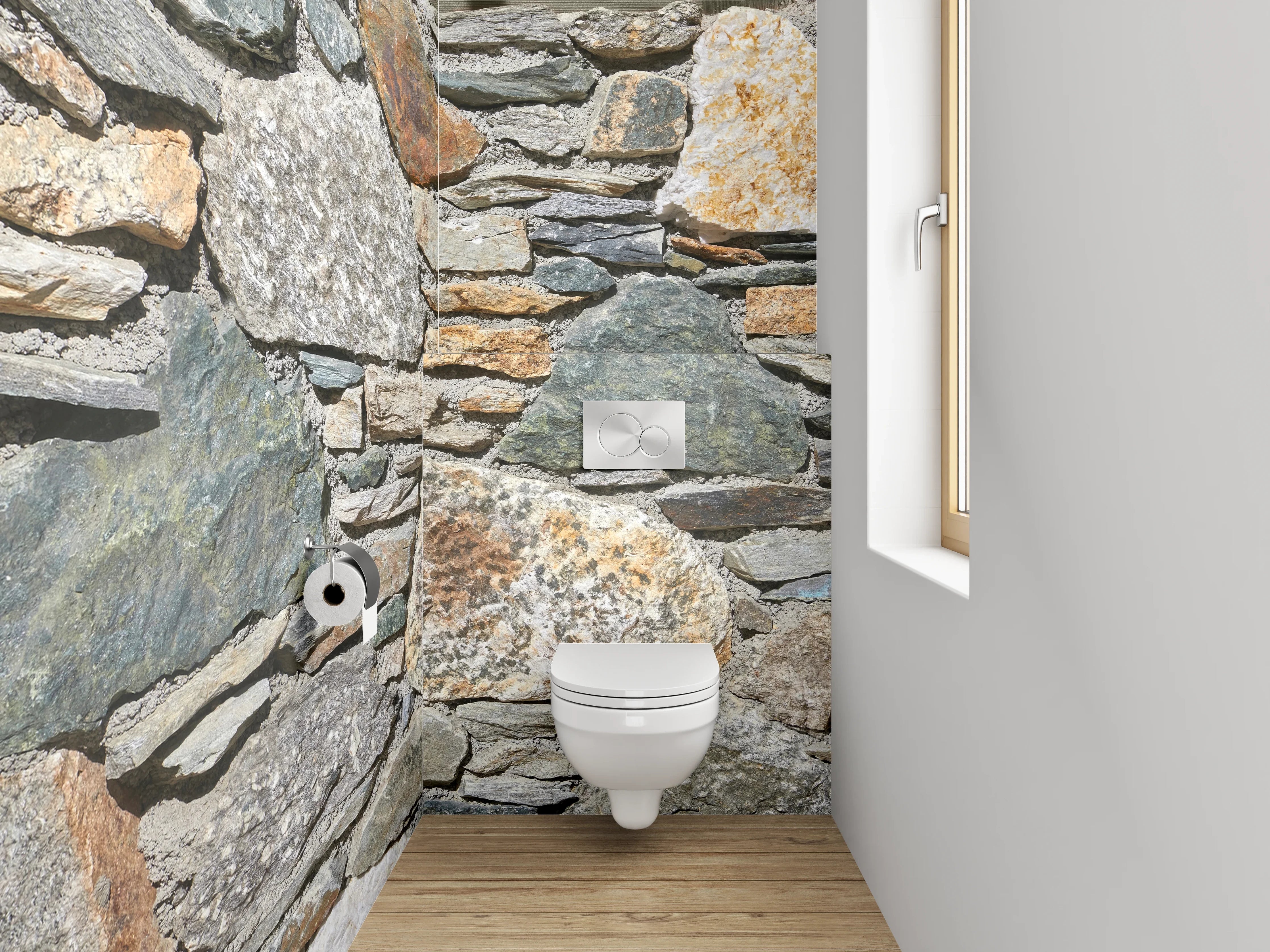WC-Rückwand - Graue Steinmauer in Weiß