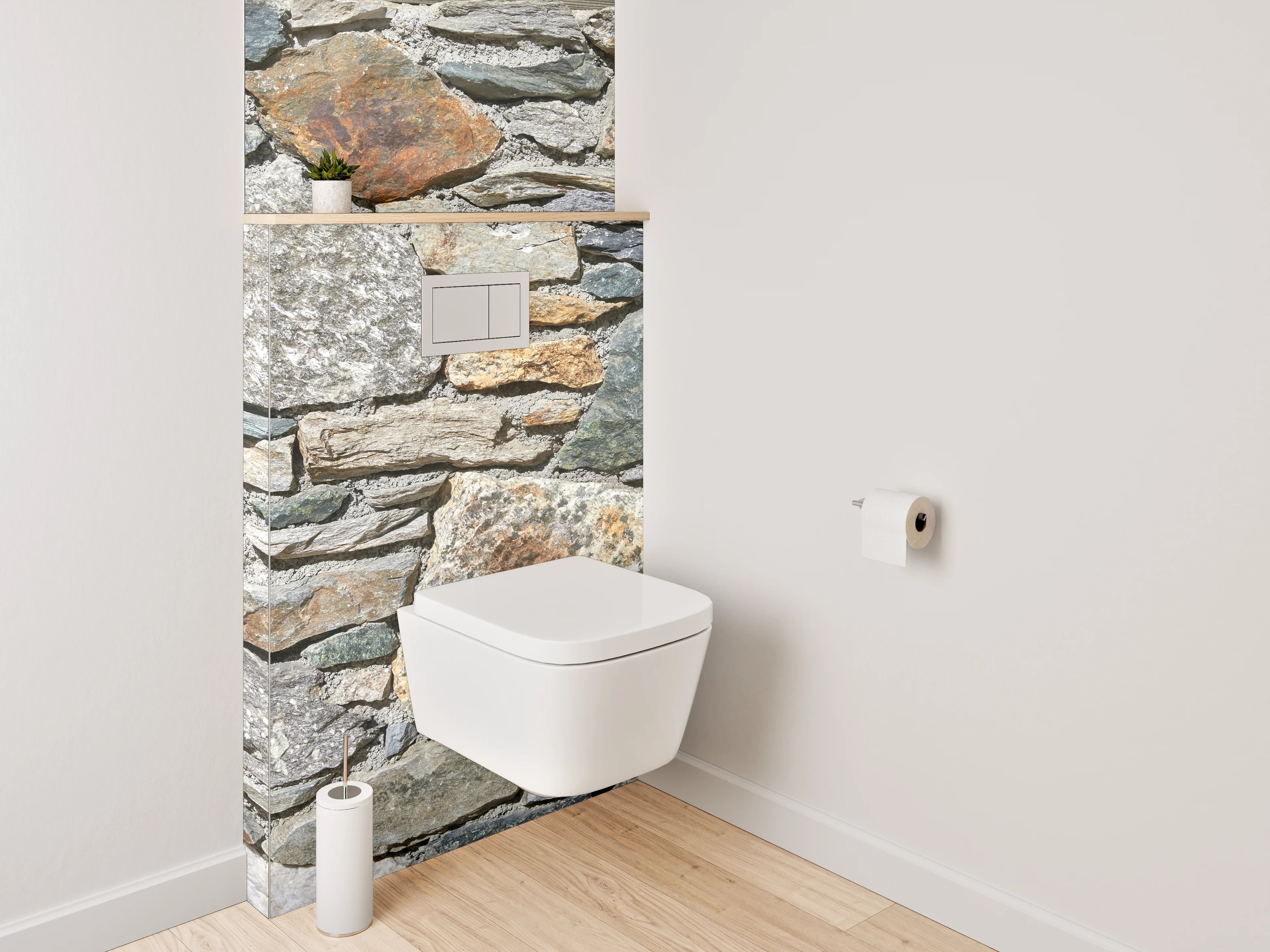 WC-Rückwand - Graue Steinmauer in Weiß