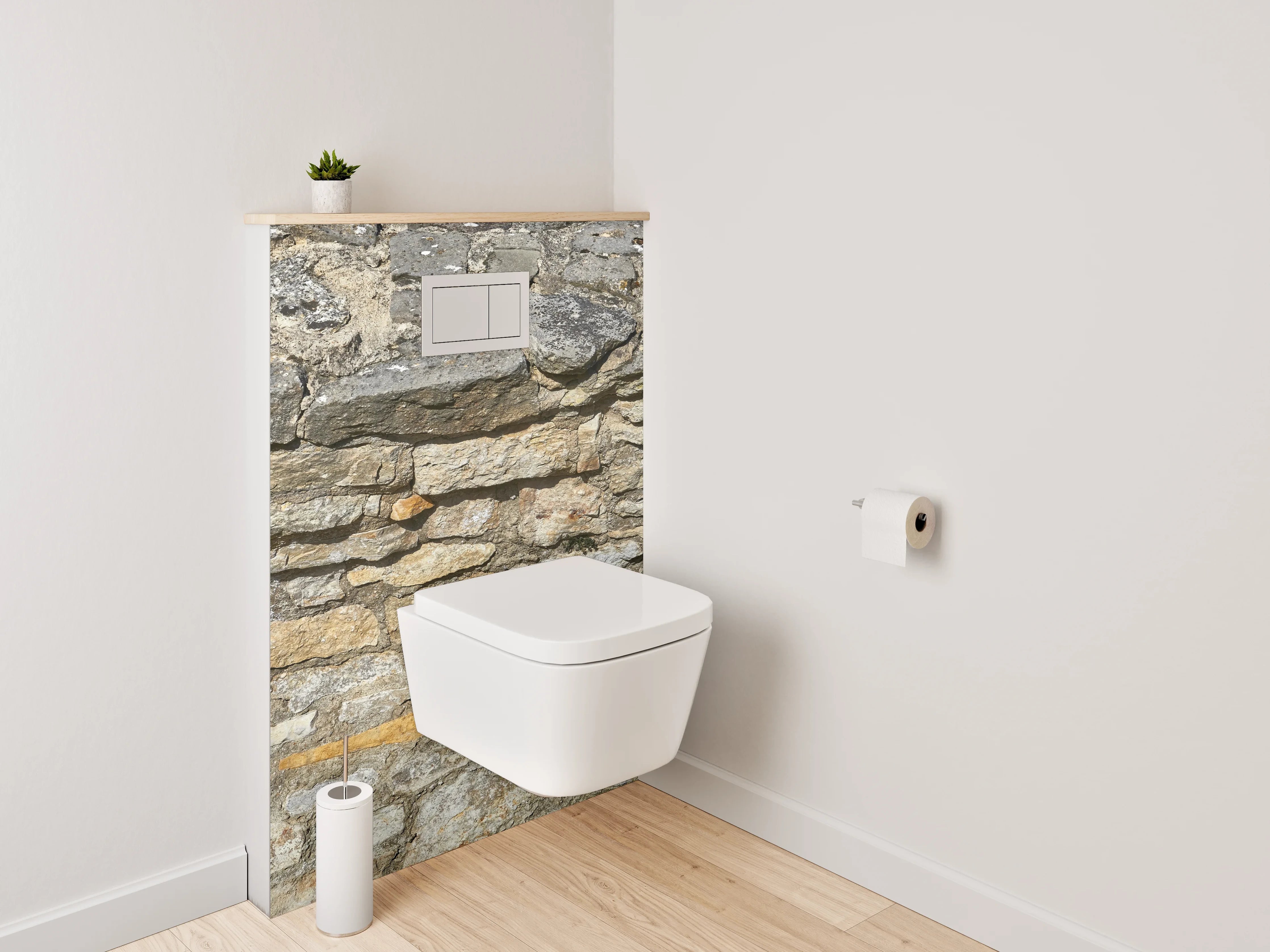 WC-Rückwand - Graue Steinmauer mit weißen Akzenten