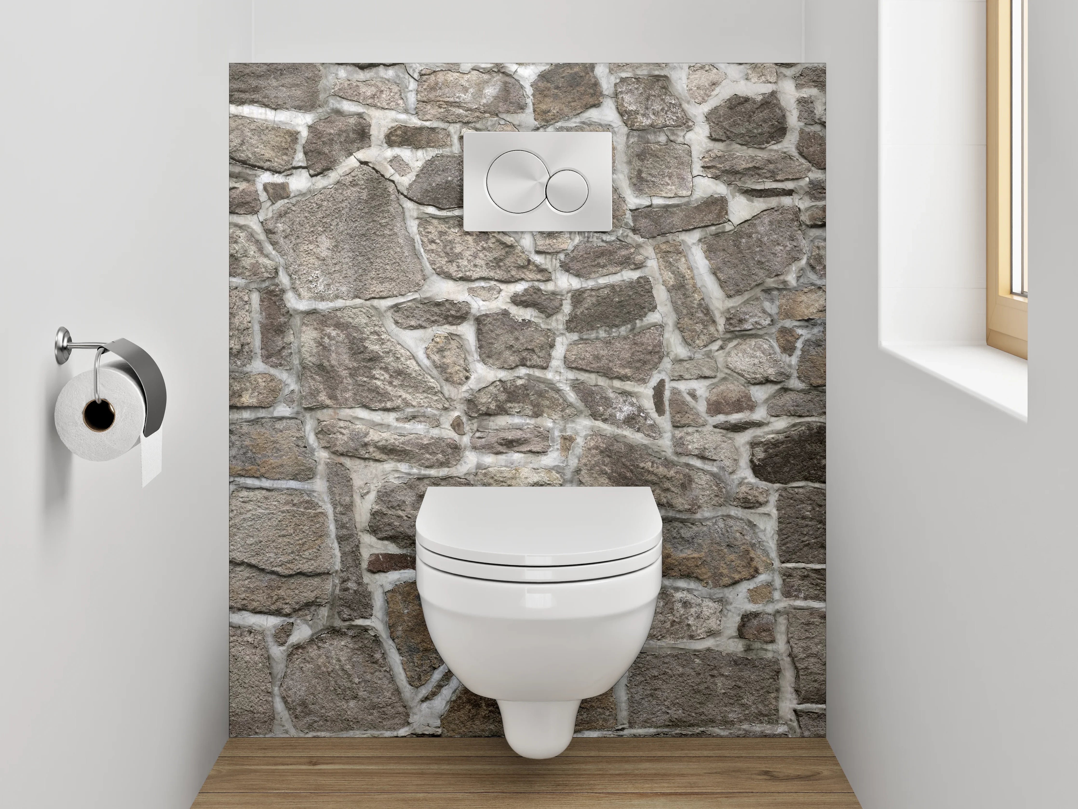 WC-Rückwand - Graue Steinsammtur