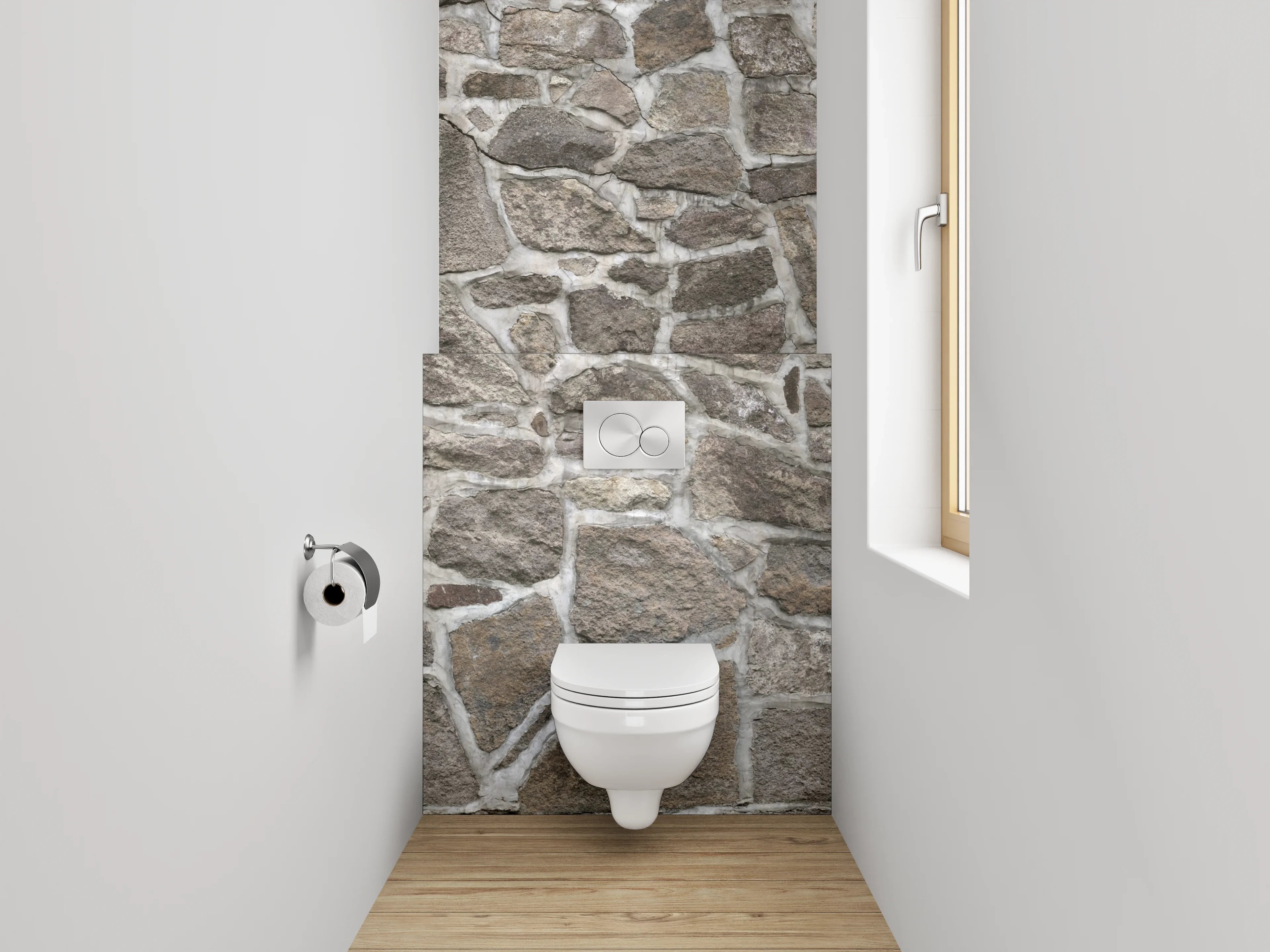 WC-Rückwand - Graue Steinsammtur