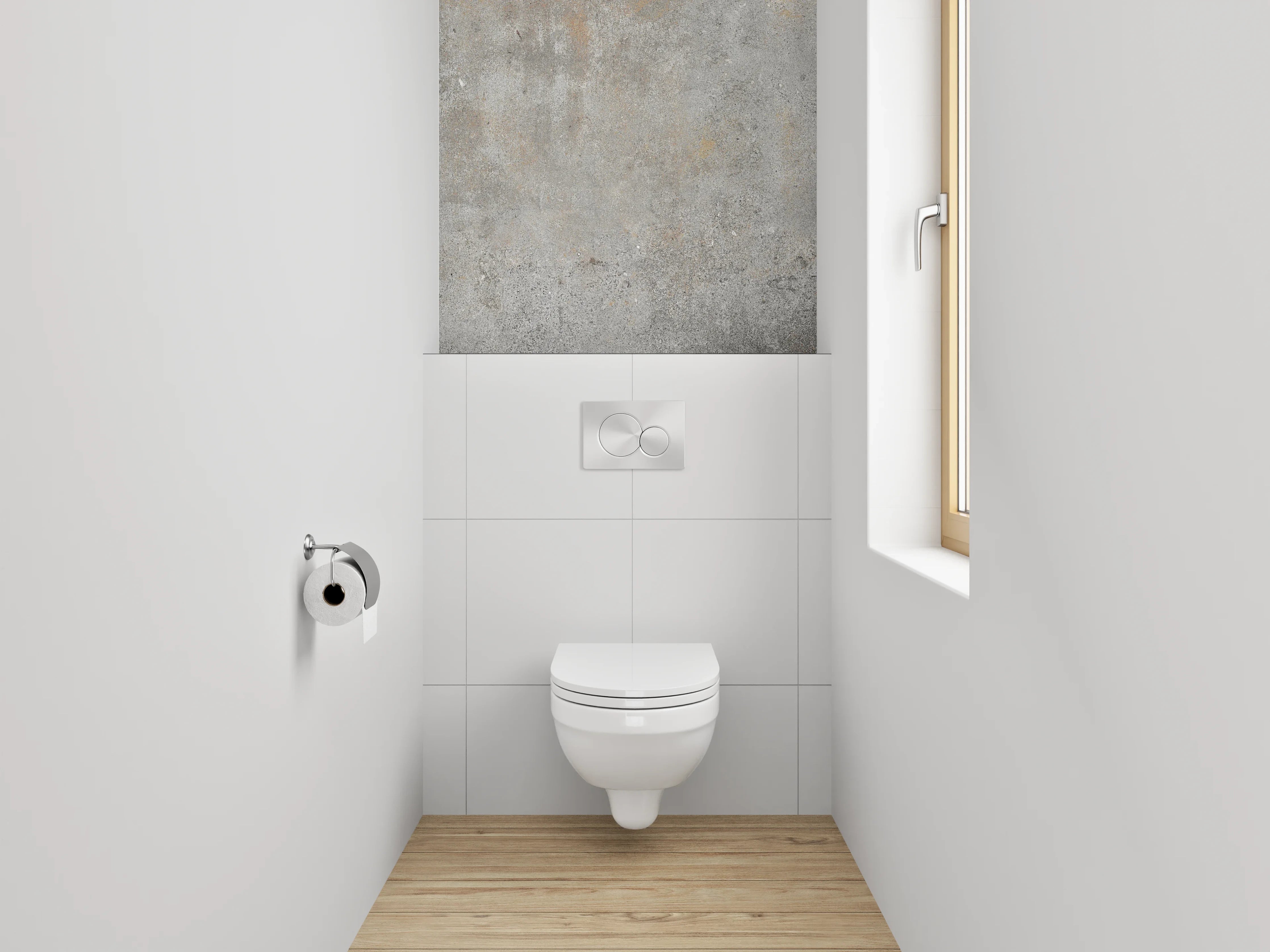 WC-Rückwand - Graue Wandgestaltung mit weißen Akzenten