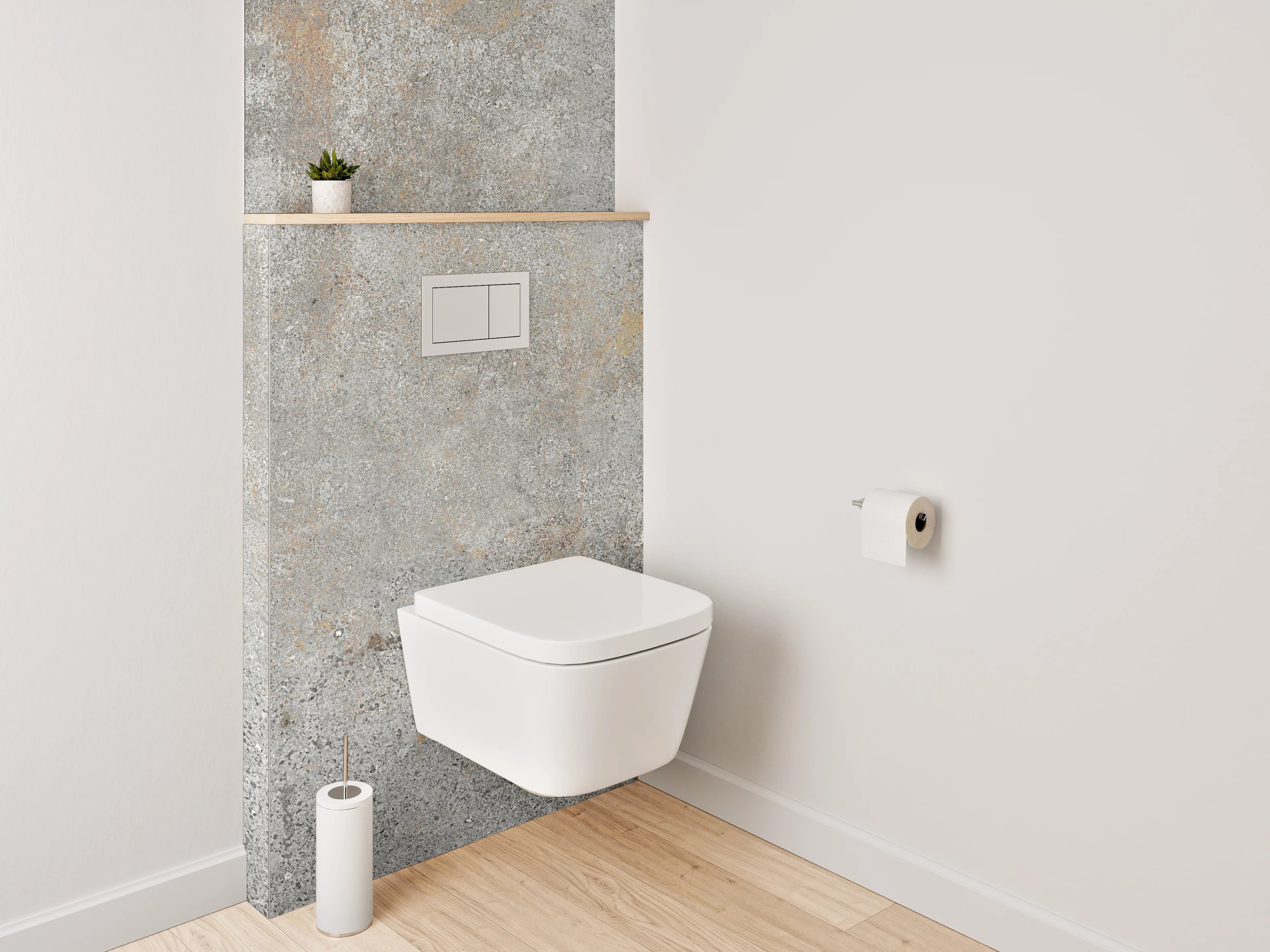 WC-Rückwand - Graue Wandgestaltung mit weißen Akzenten