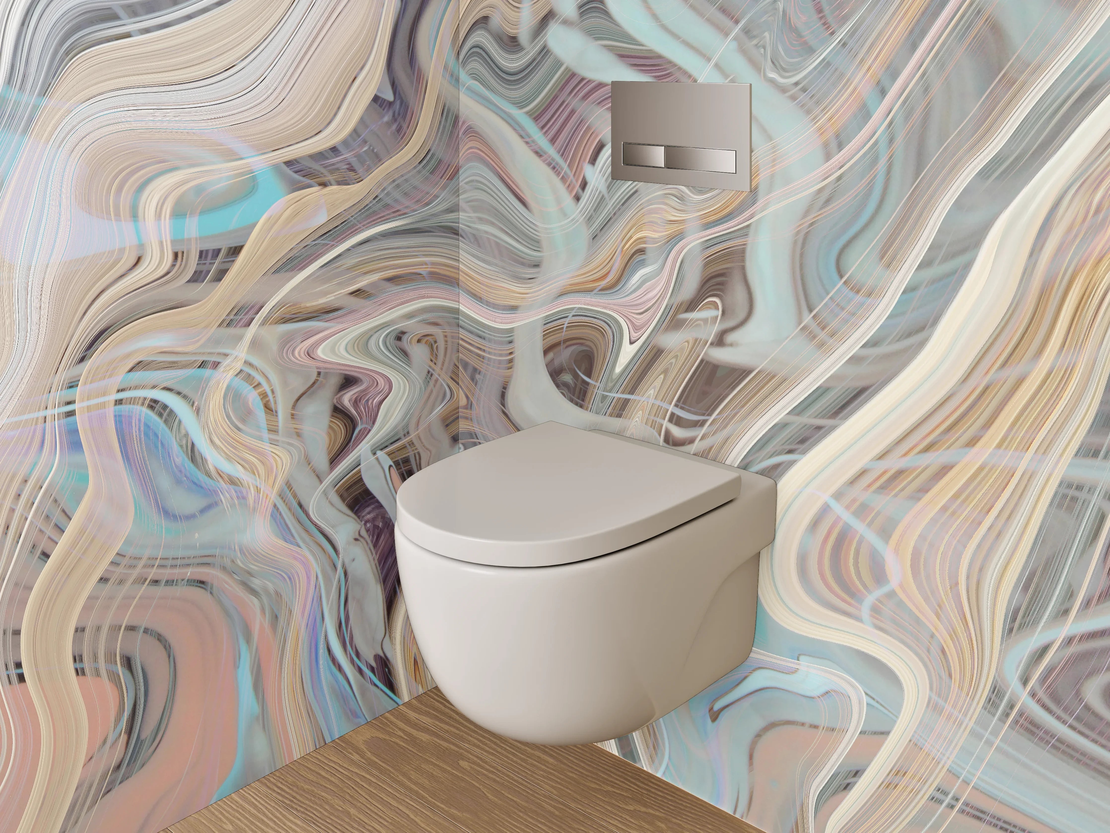 WC-Rückwand - Graue Wellen auf weißem Pastell