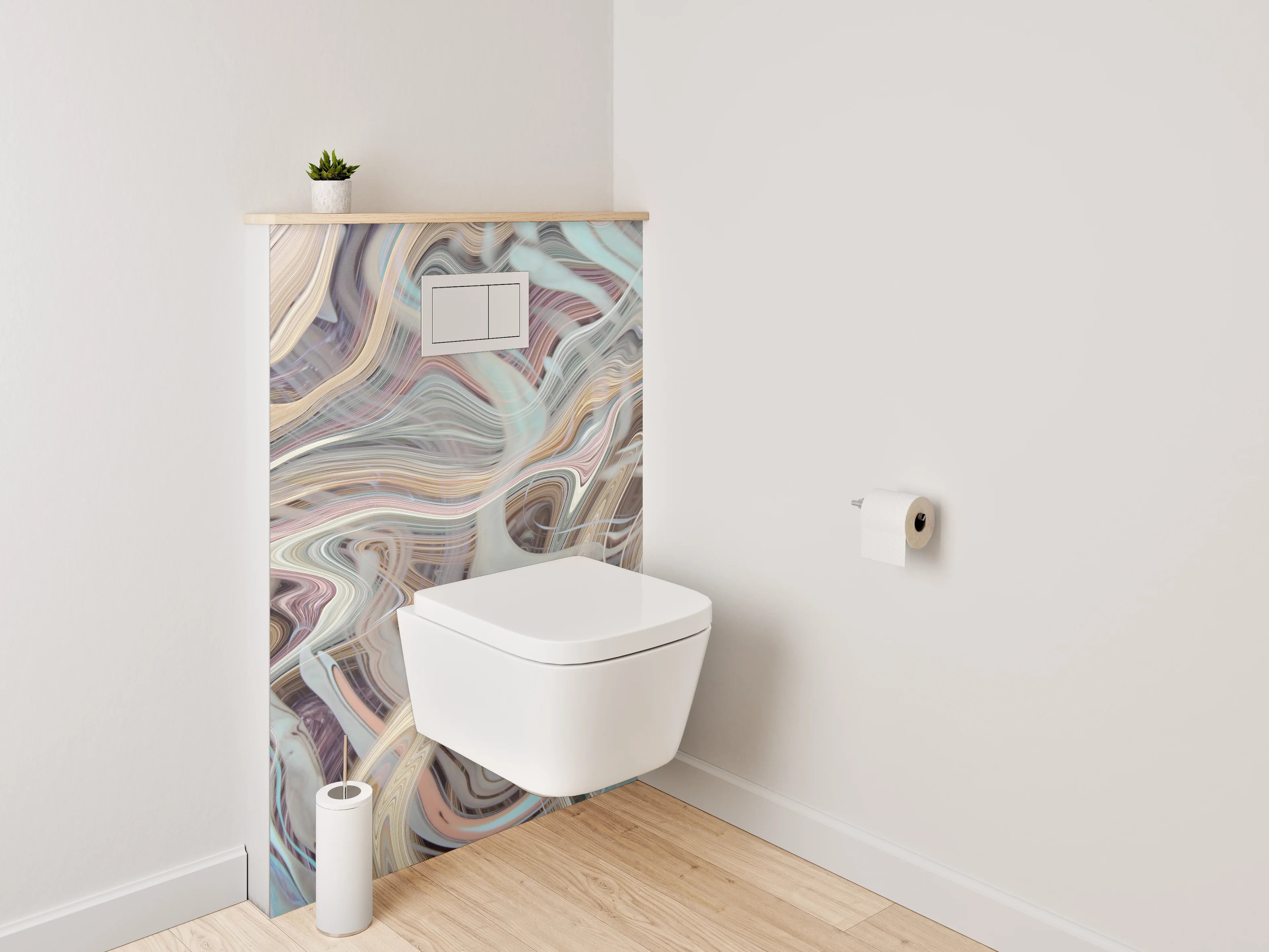 WC-Rückwand - Graue Wellen auf weißem Pastell