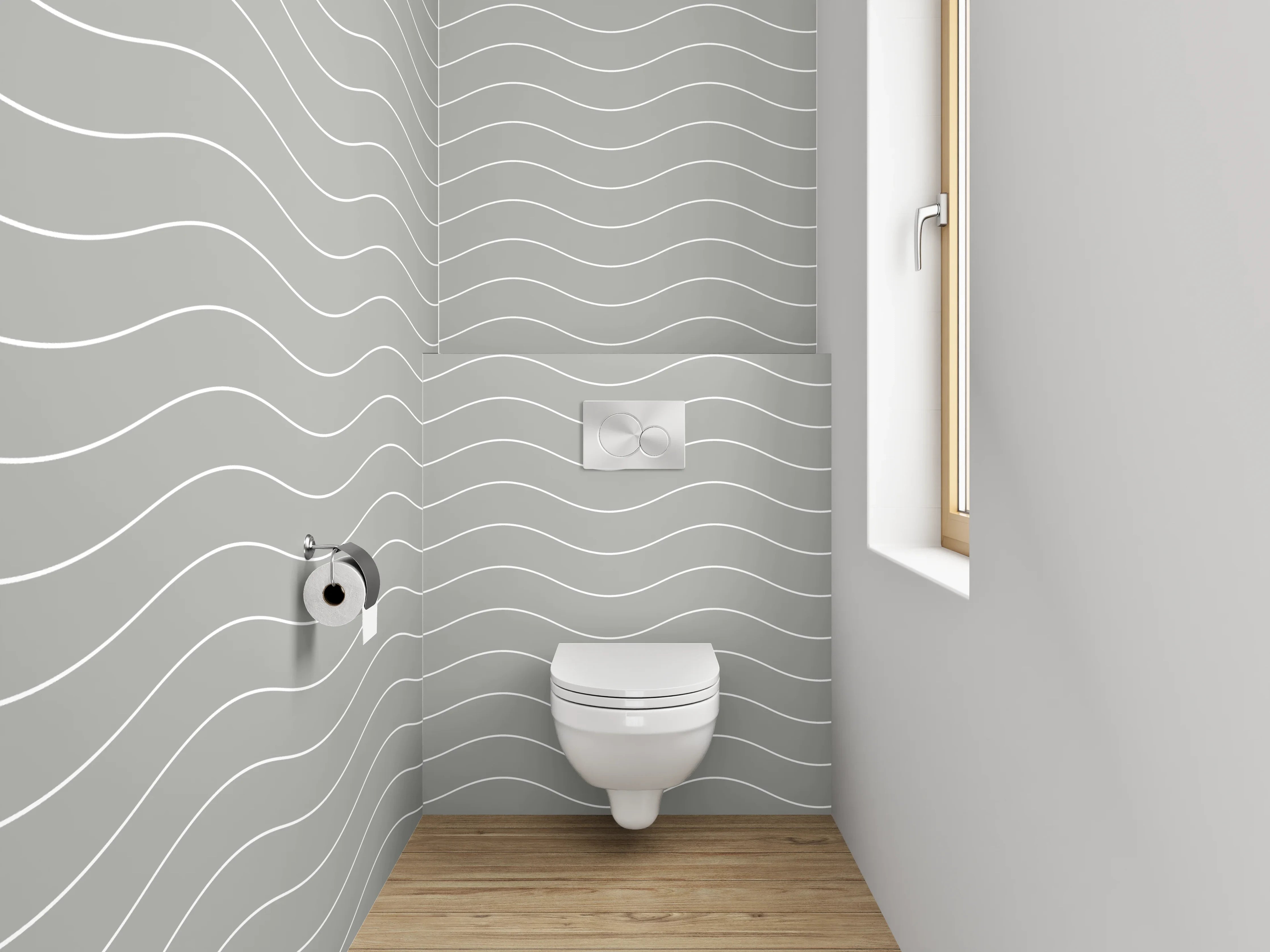 WC-Rückwand - Graue Wellenlinien auf Weiß