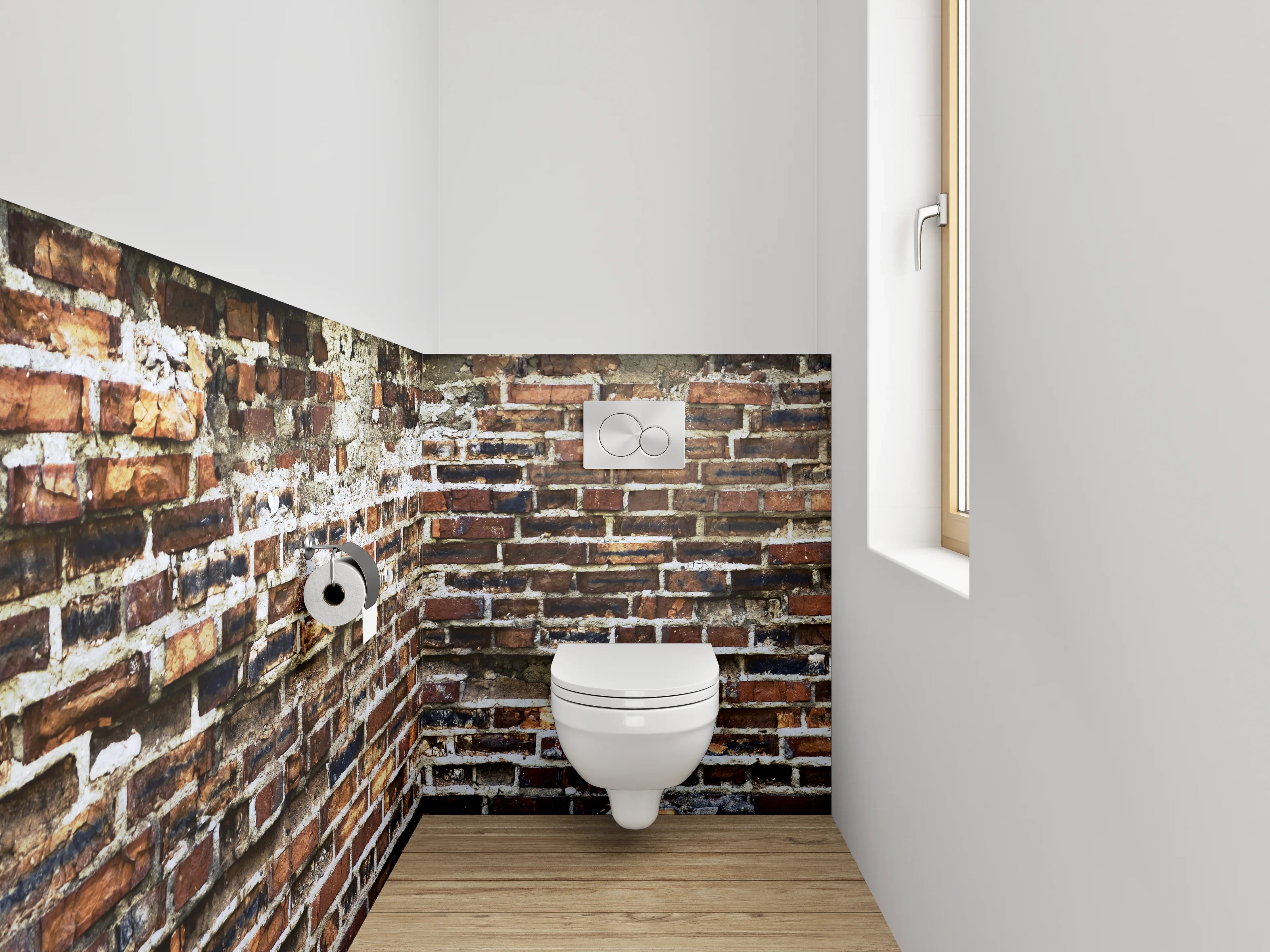 WC-Rückwand - Graue Ziegelwand im Vintage-Look