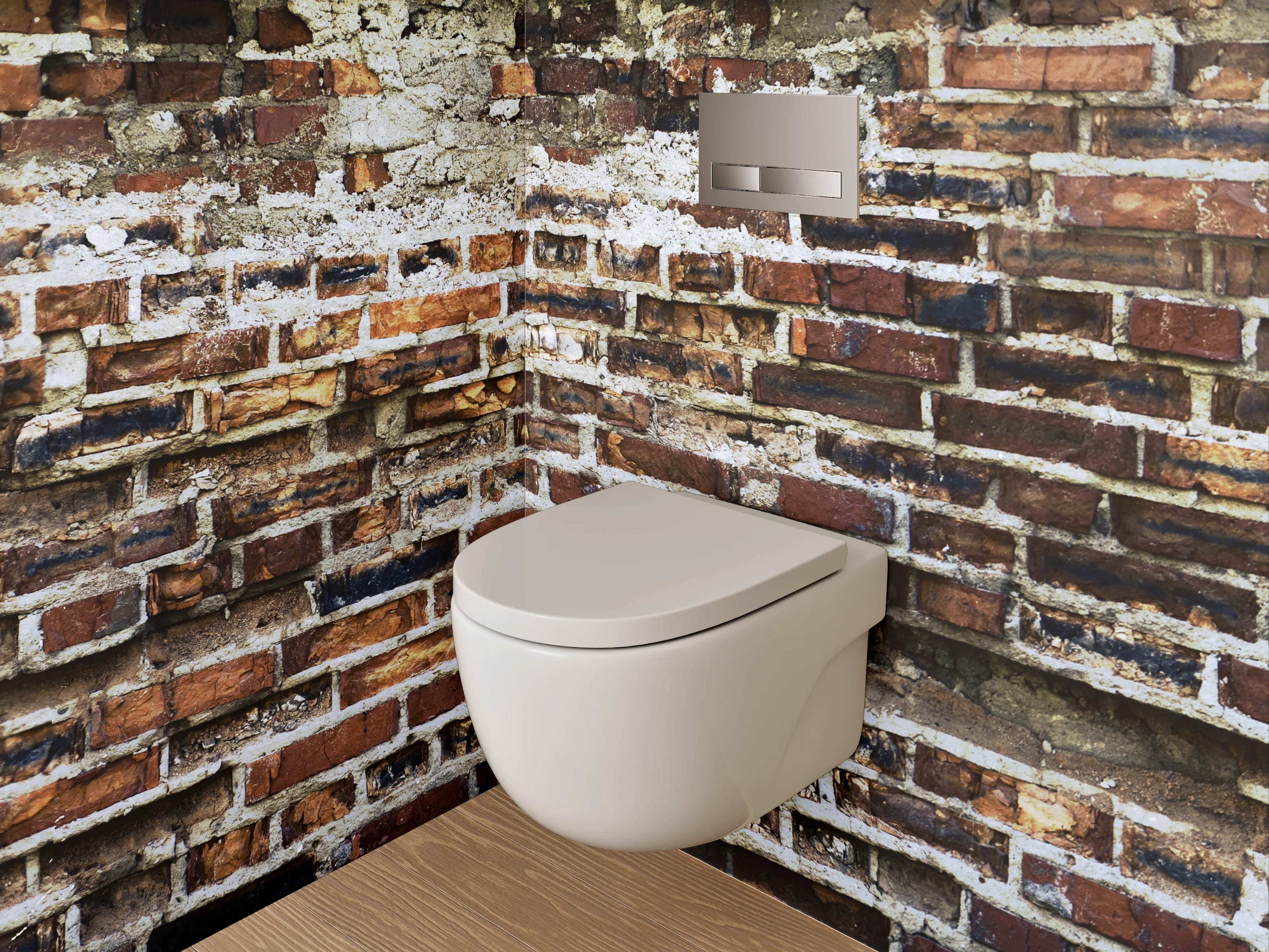 WC-Rückwand - Graue Ziegelwand im Vintage-Look