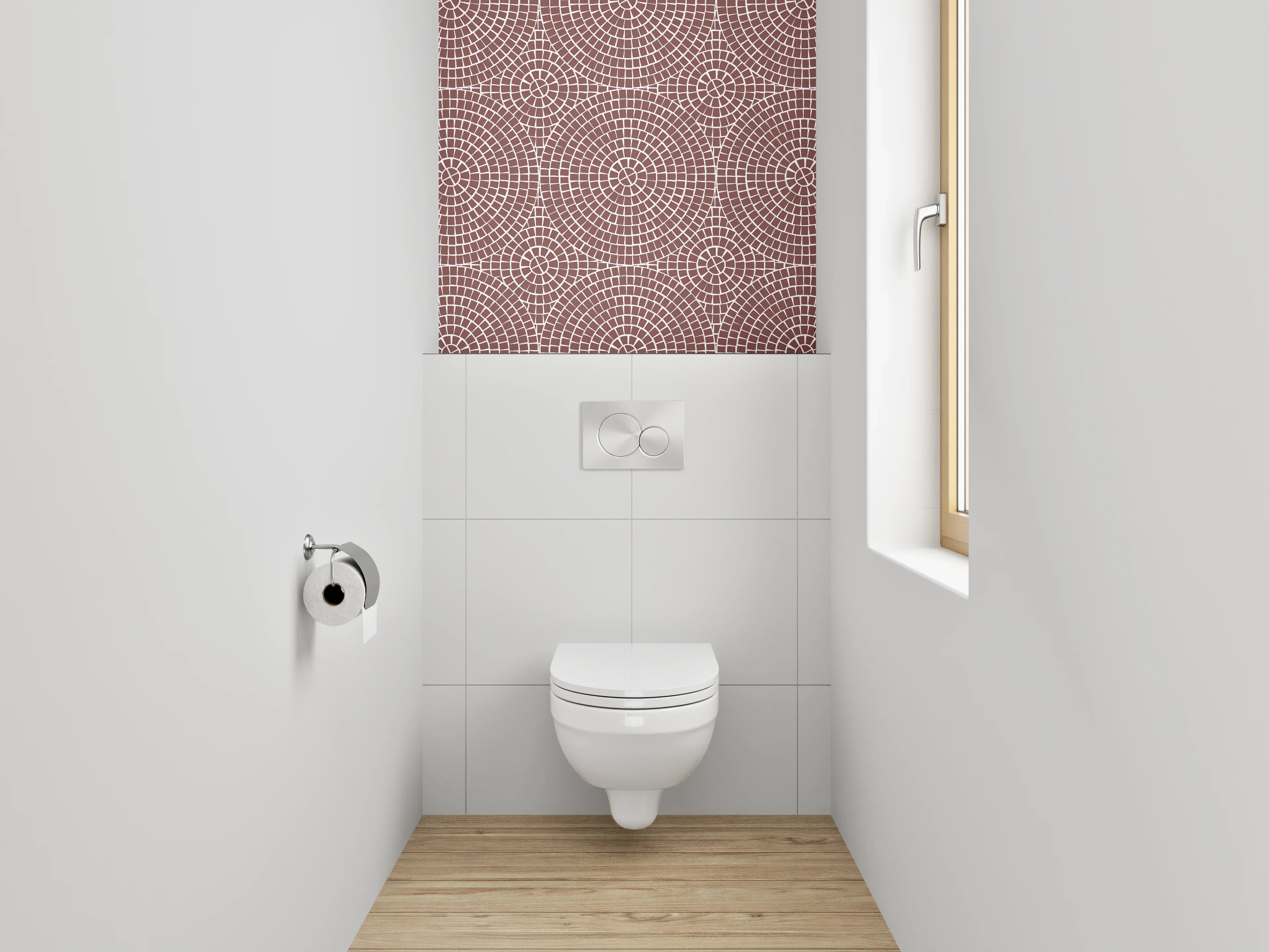 WC-Rückwand - Graue und Beigefarbene Geometrien