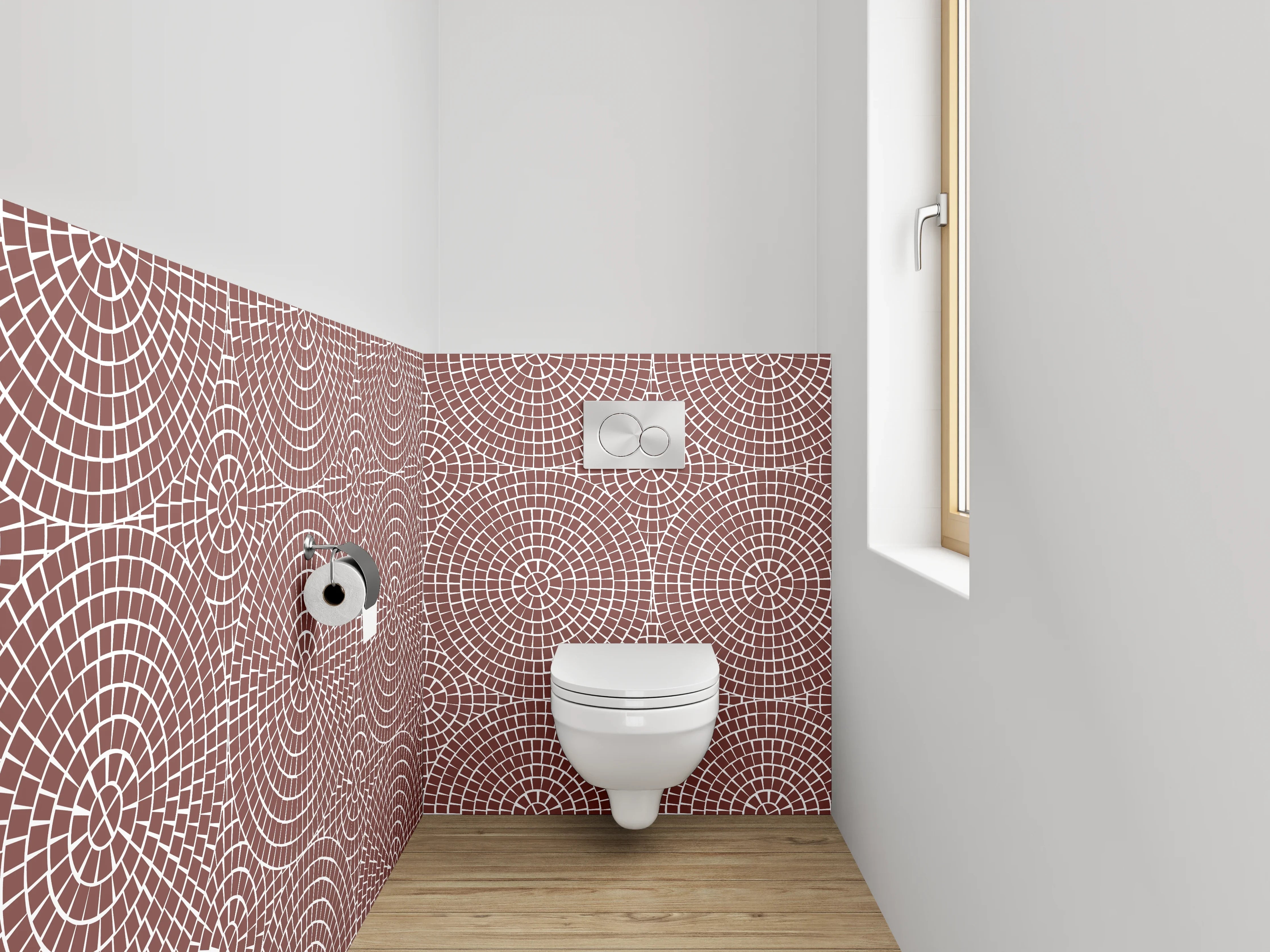 WC-Rückwand - Graue und Beigefarbene Geometrien