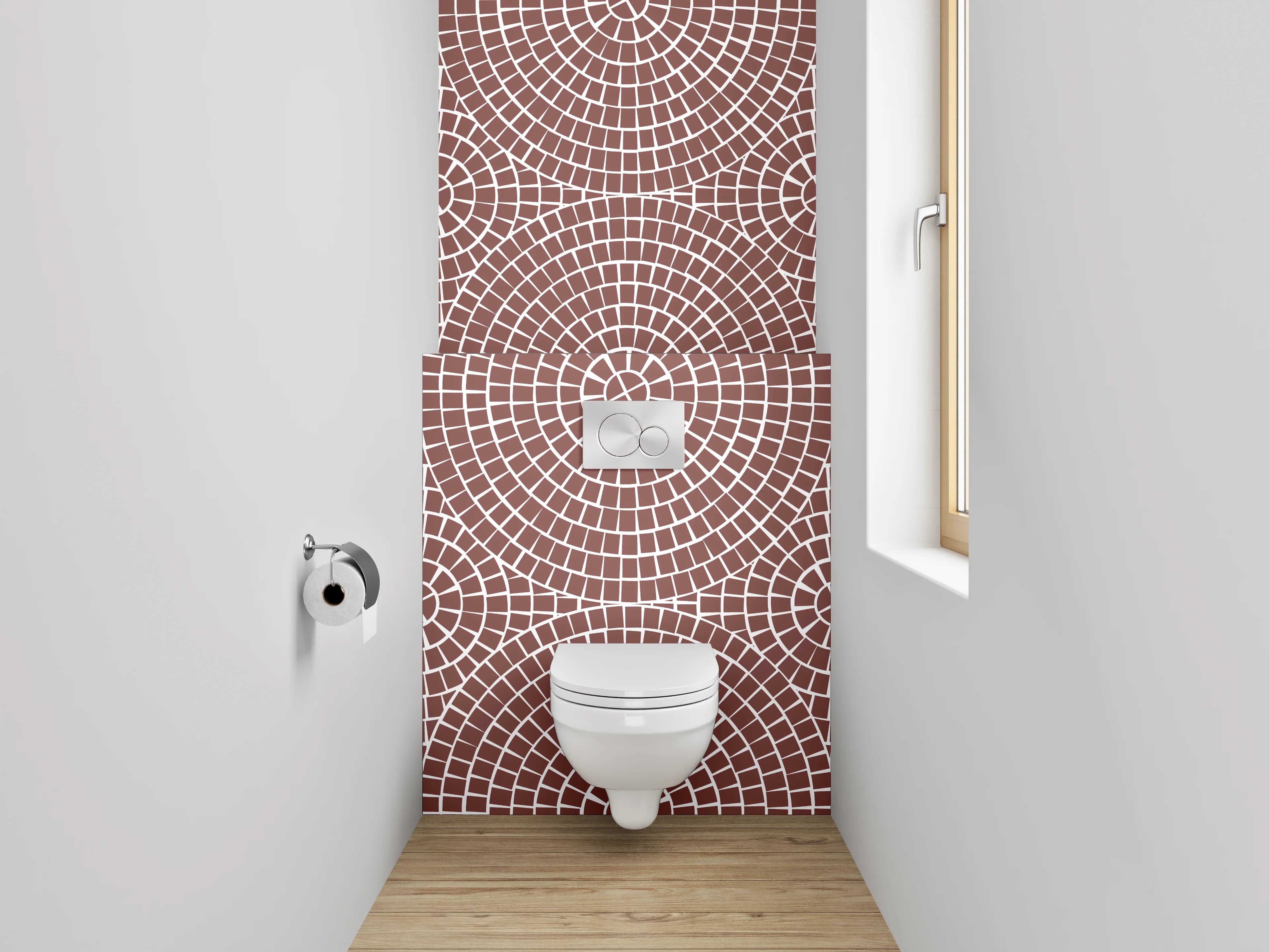 WC-Rückwand - Graue und Beigefarbene Geometrien