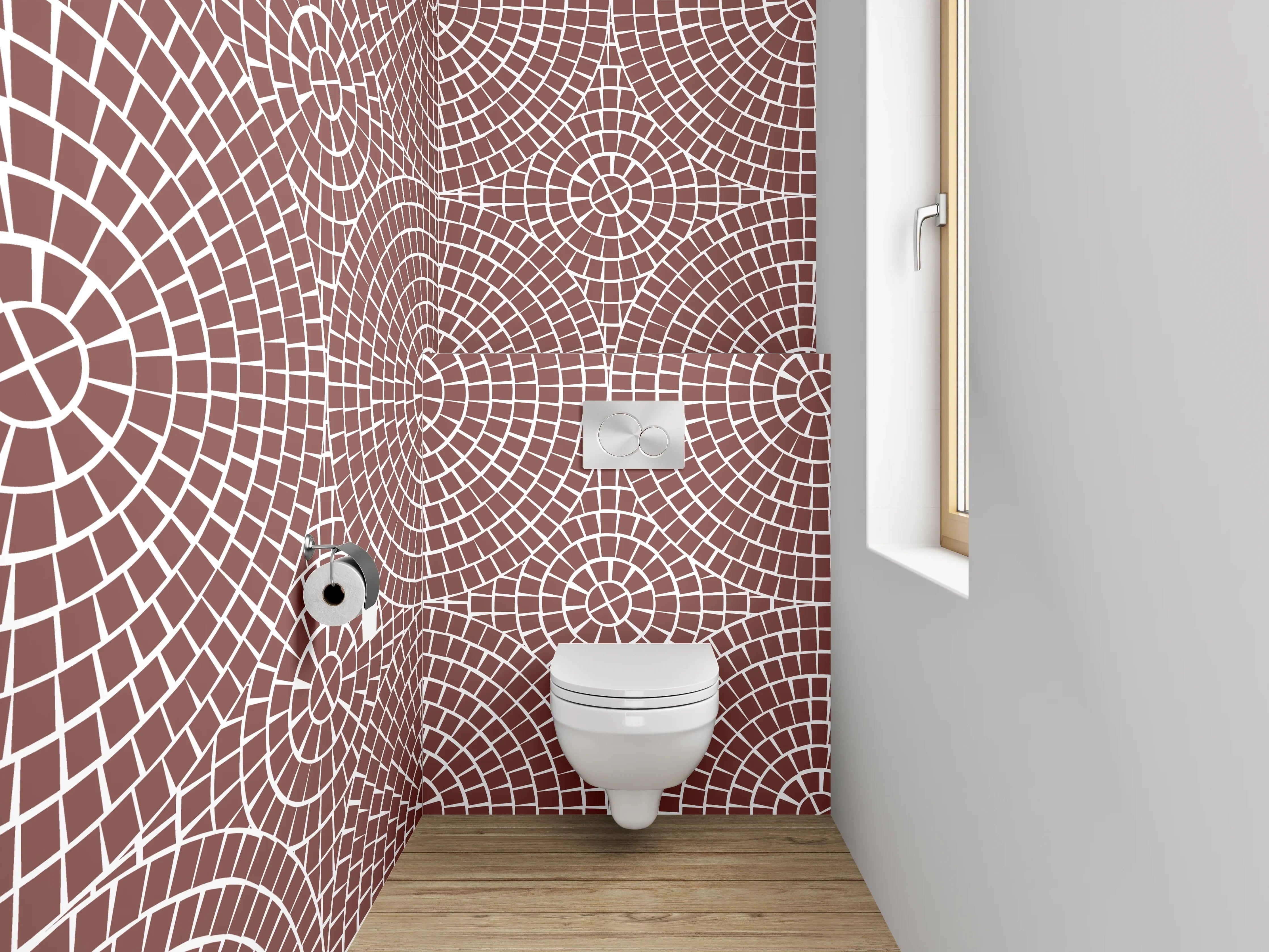 WC-Rückwand - Graue und Beigefarbene Geometrien
