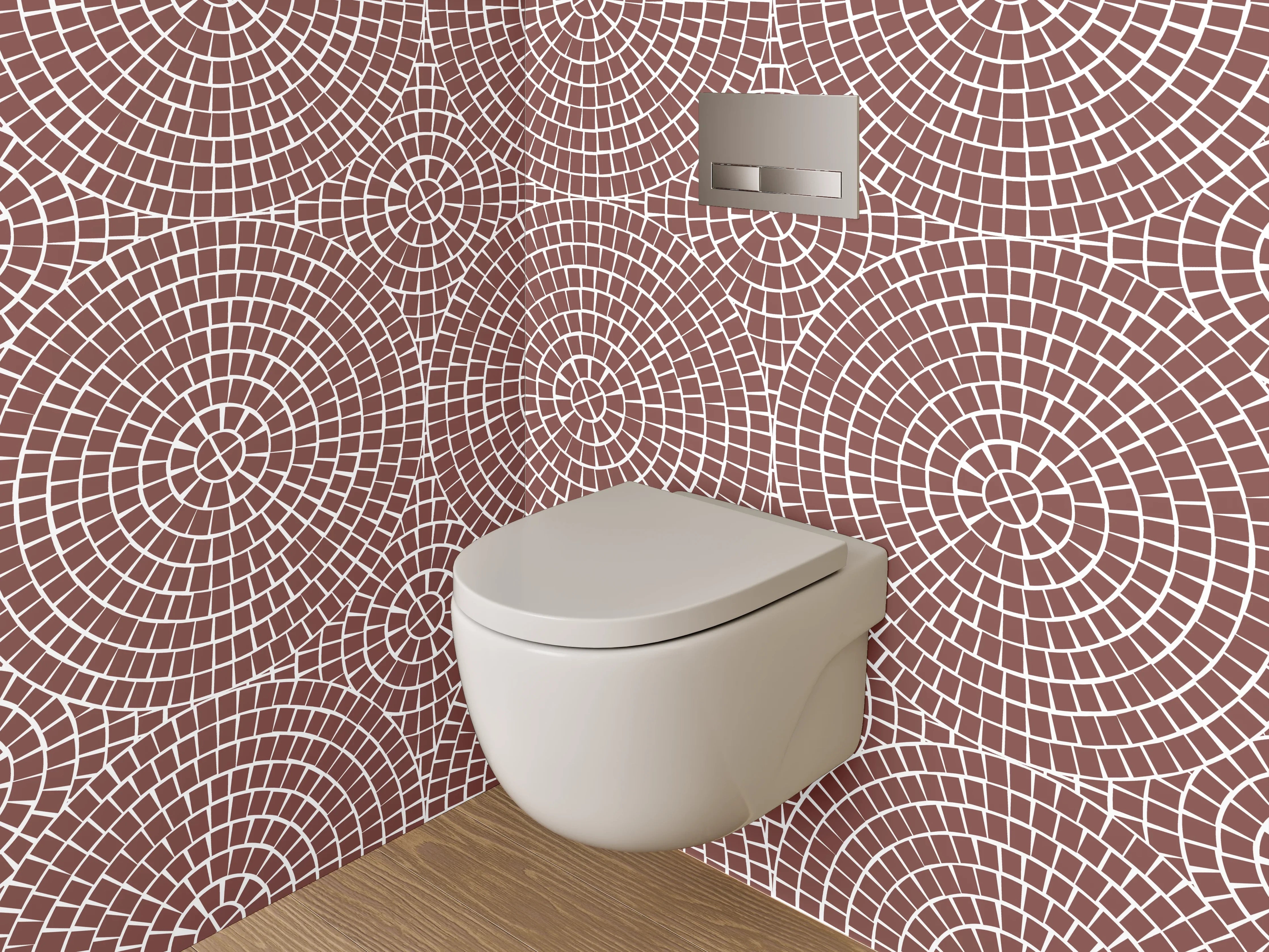WC-Rückwand - Graue und Beigefarbene Geometrien