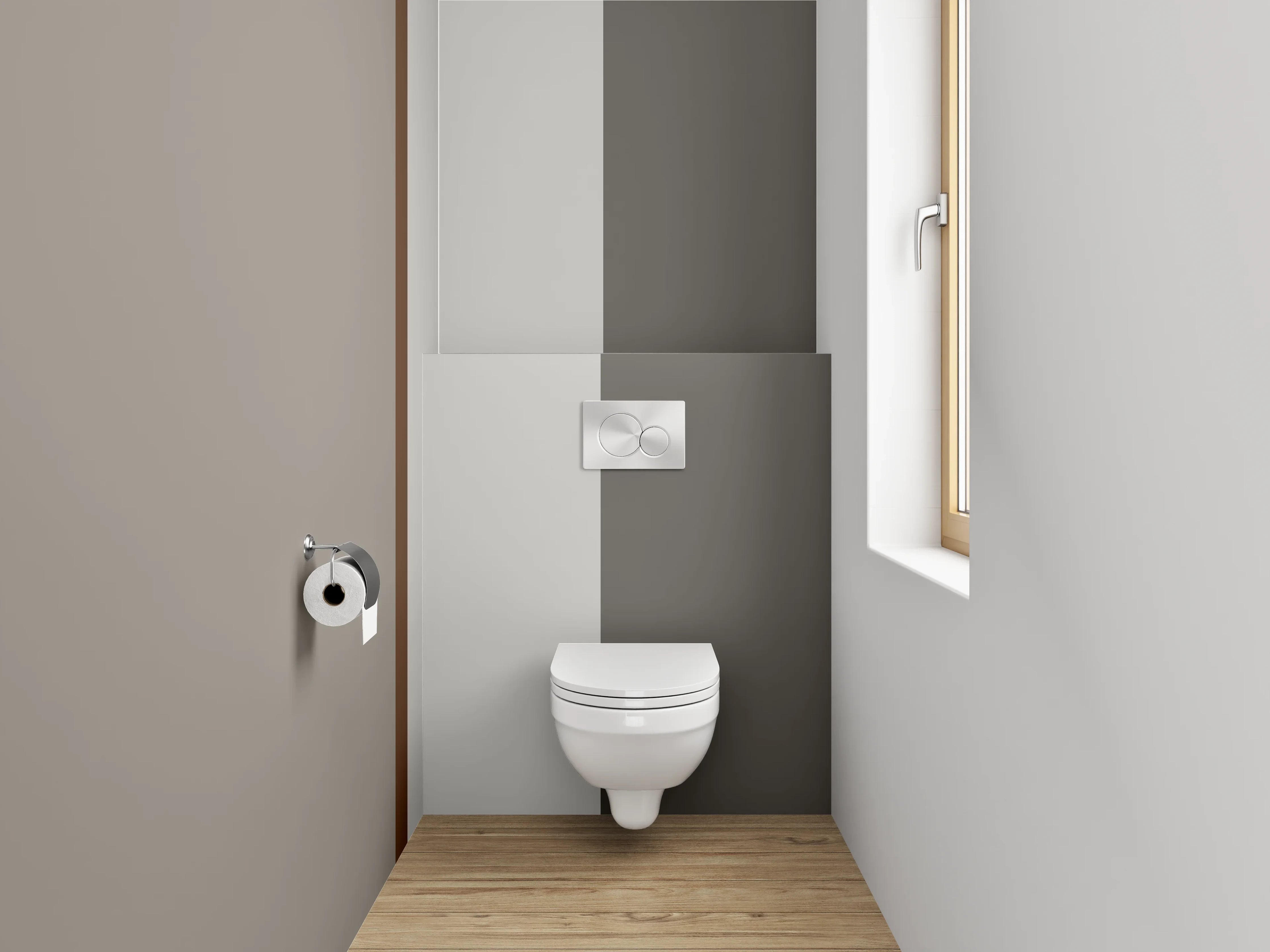 WC-Rückwand - Graue und Braune Farbpalette im Detail