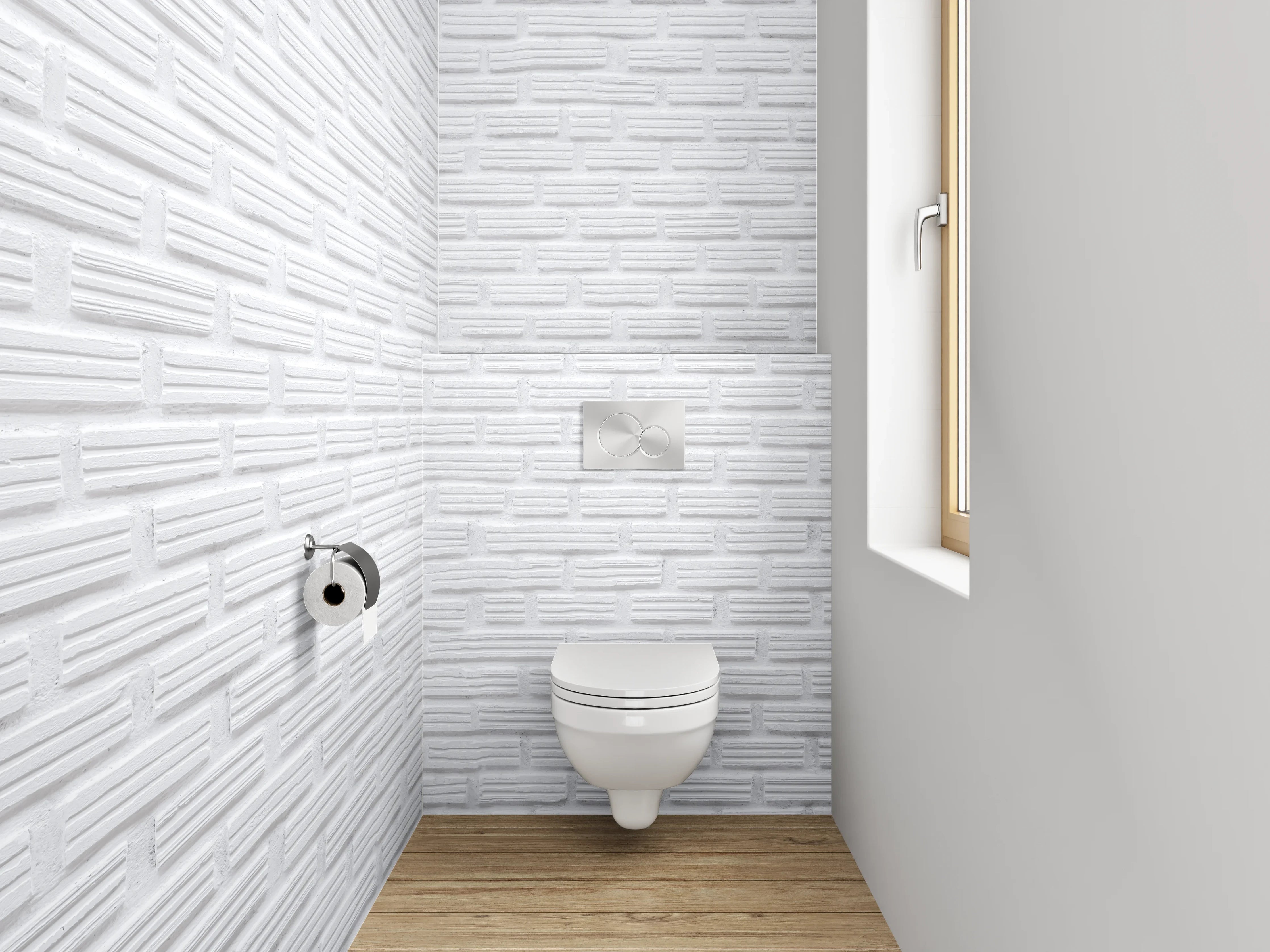 WC-Rückwand - Grauer Hauch an weißer Wand