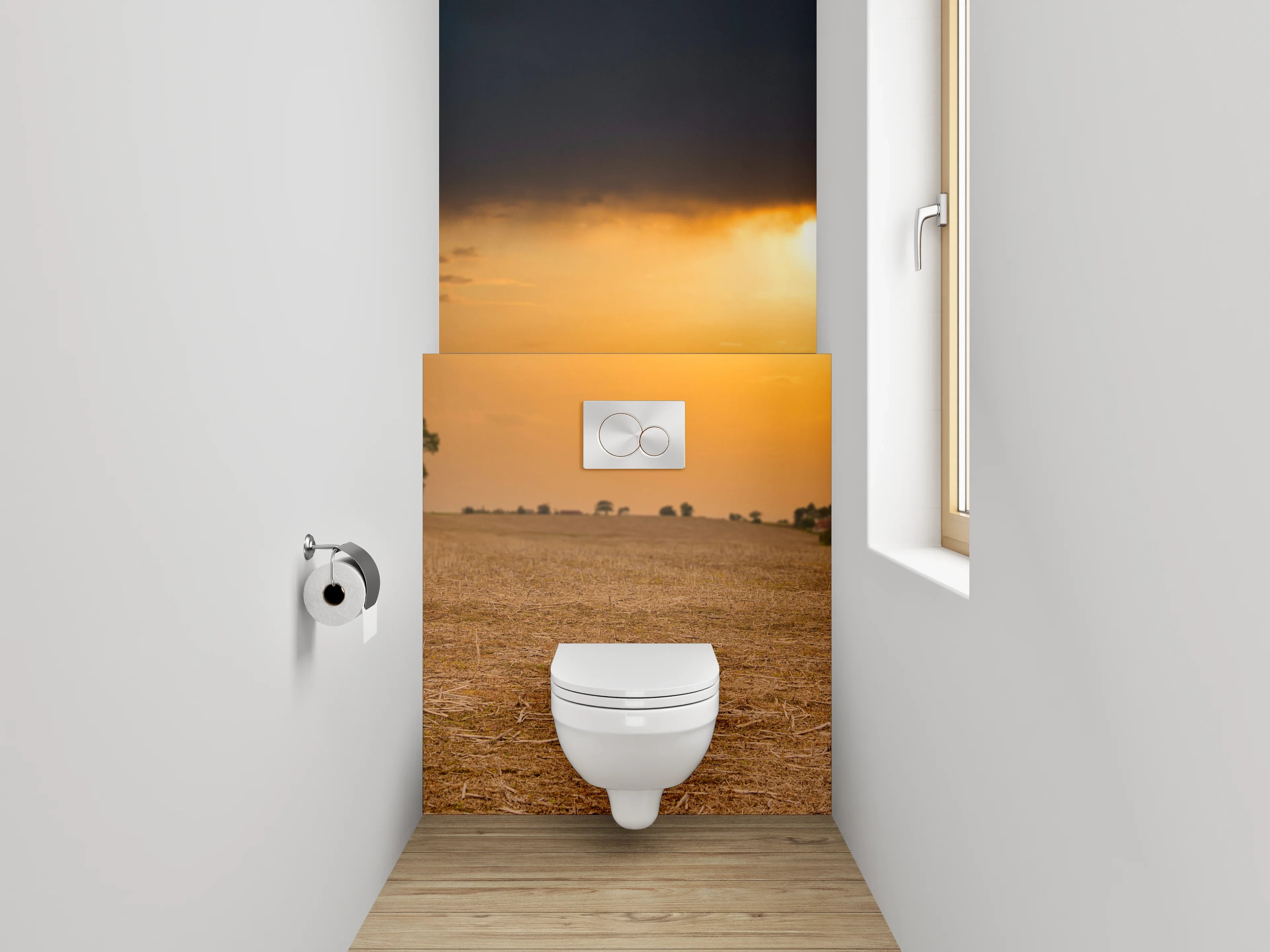WC-Rückwand - Grauer Löwe im weißen Abendlicht
