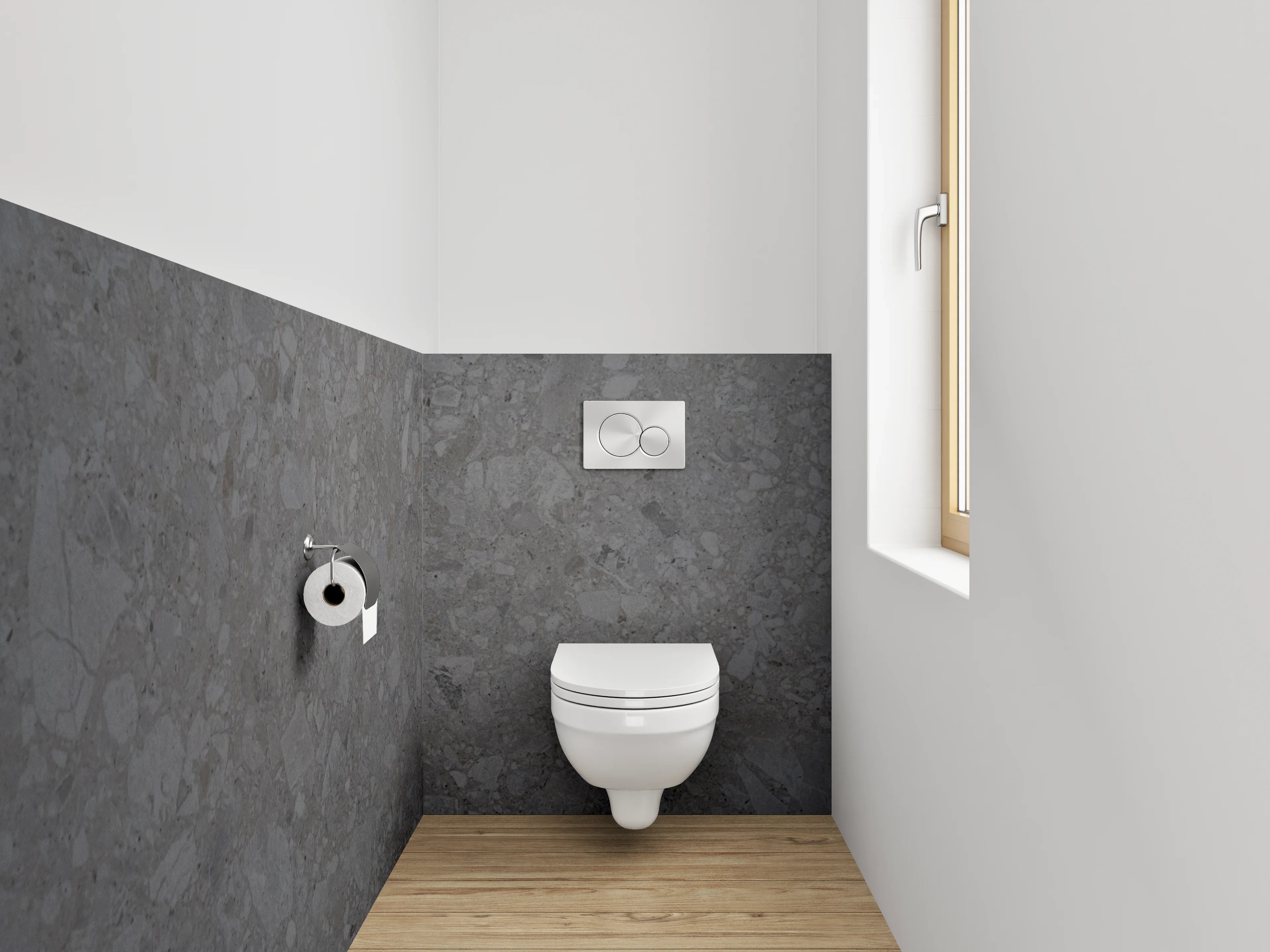 WC-Rückwand - Grauer Naturstein mit Strukturen