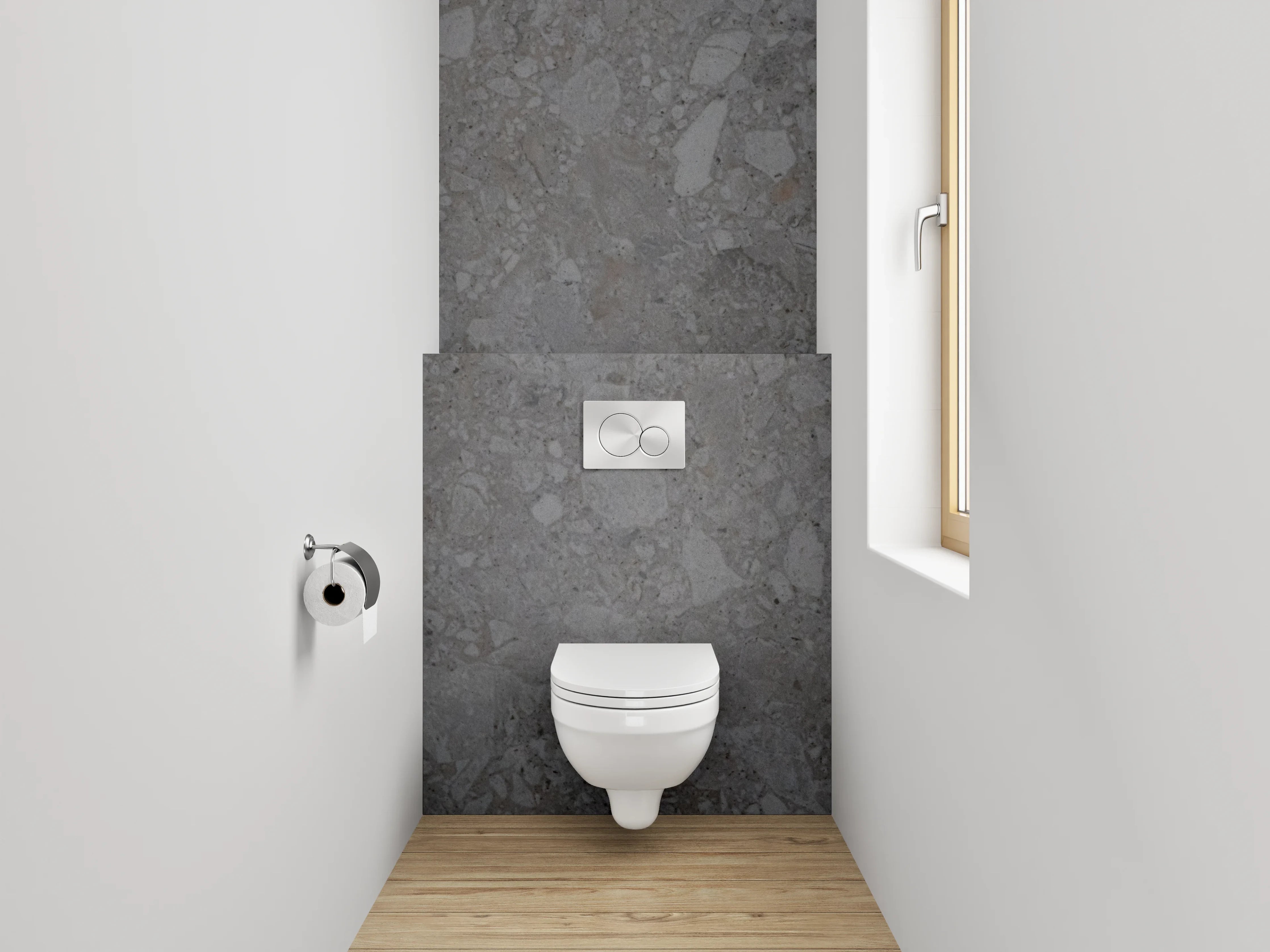 WC-Rückwand - Grauer Naturstein mit Strukturen