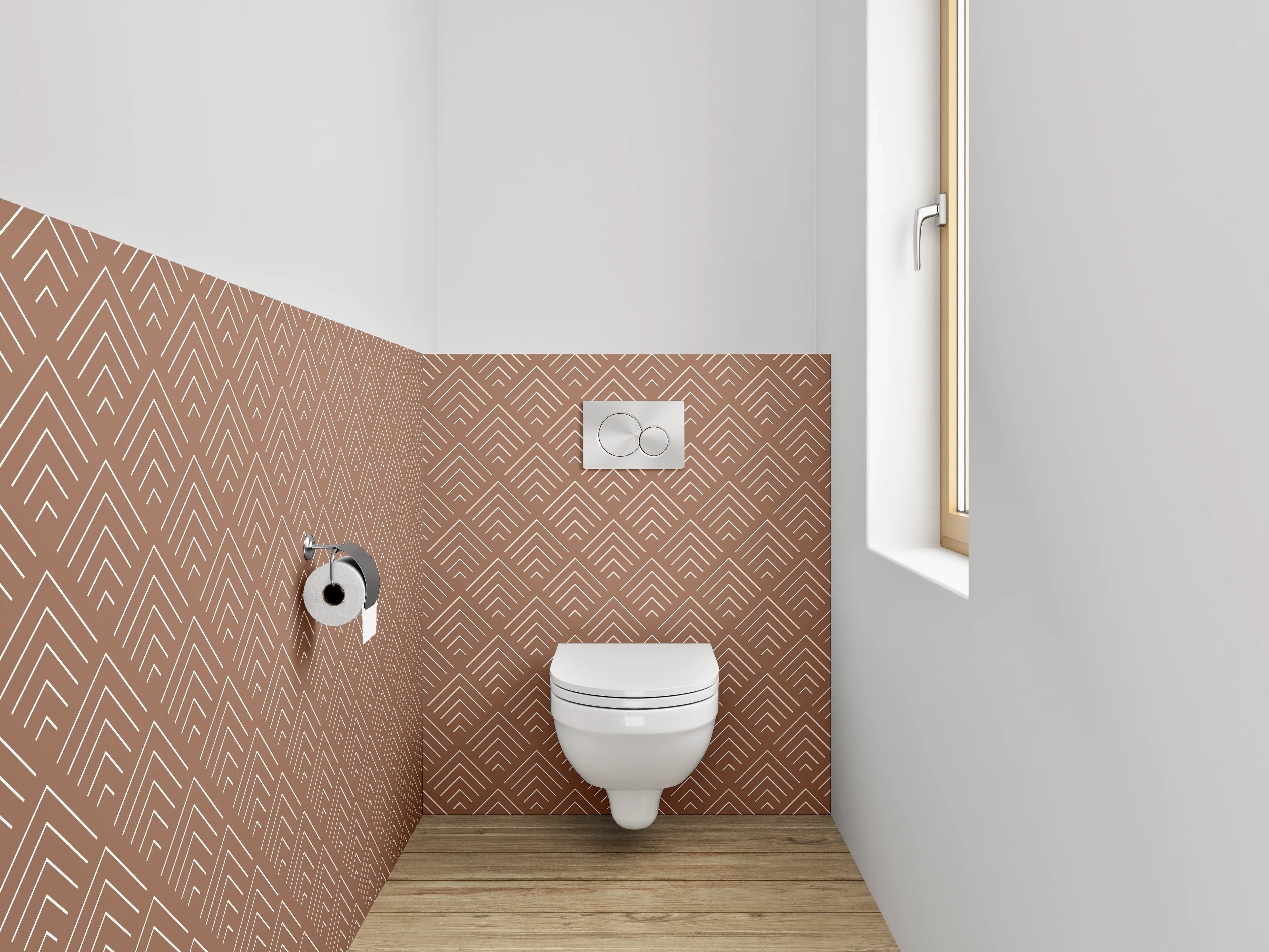 WC-Rückwand - Graues Art Deco Muster auf Weiß