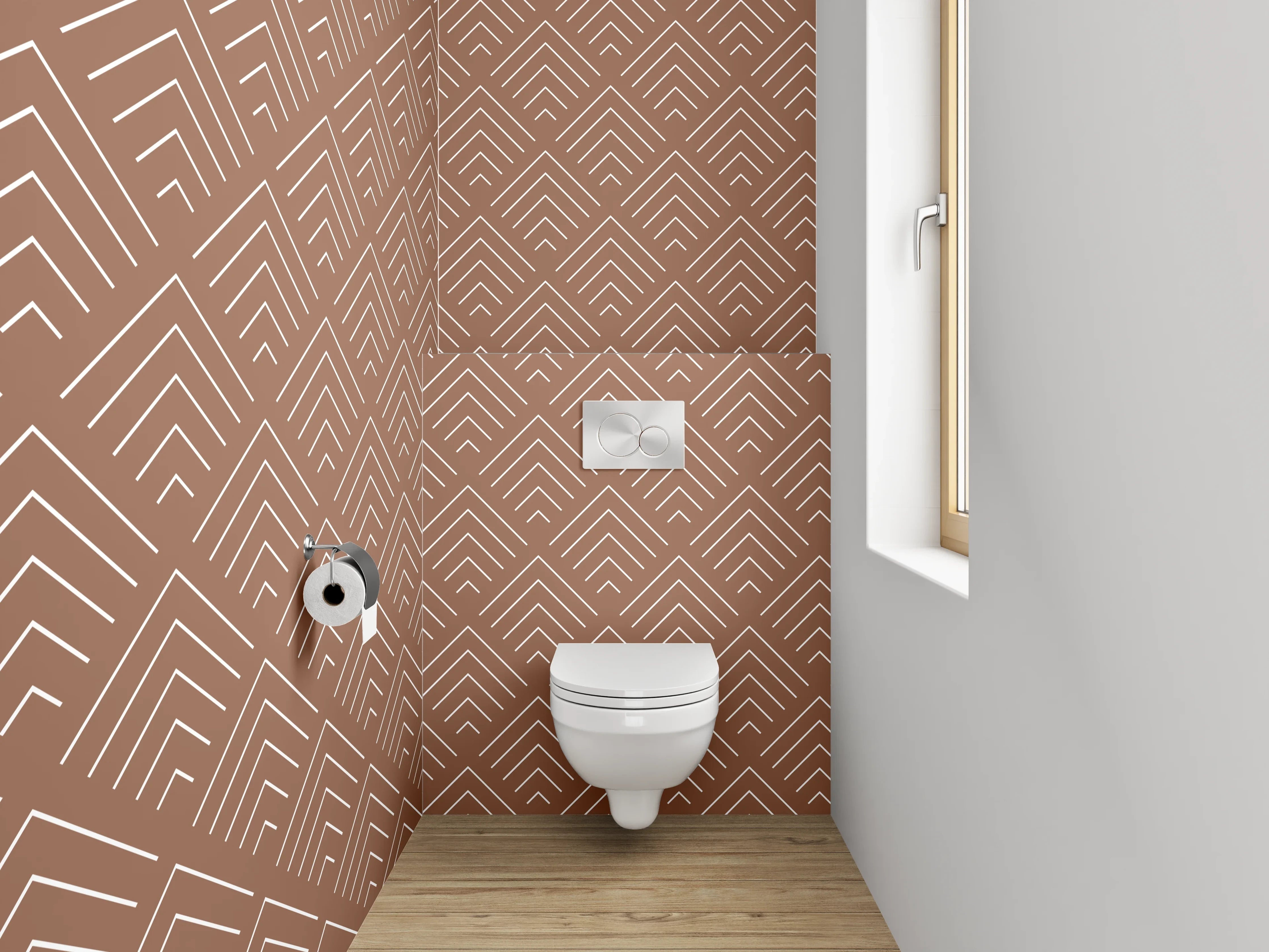 WC-Rückwand - Graues Art Deco Muster auf Weiß
