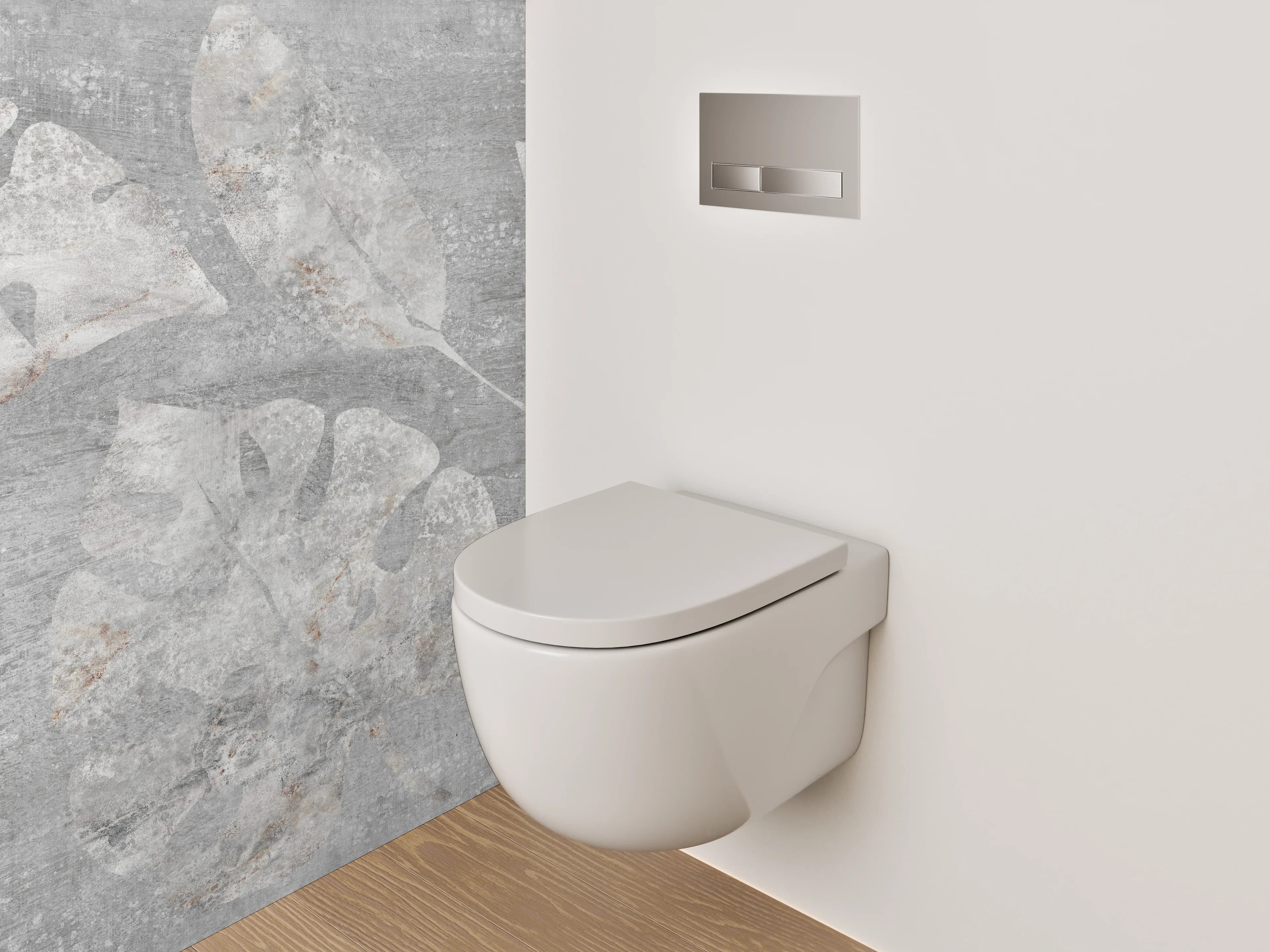 WC-Rückwand - Graues Blätter-Design auf Betonoptik