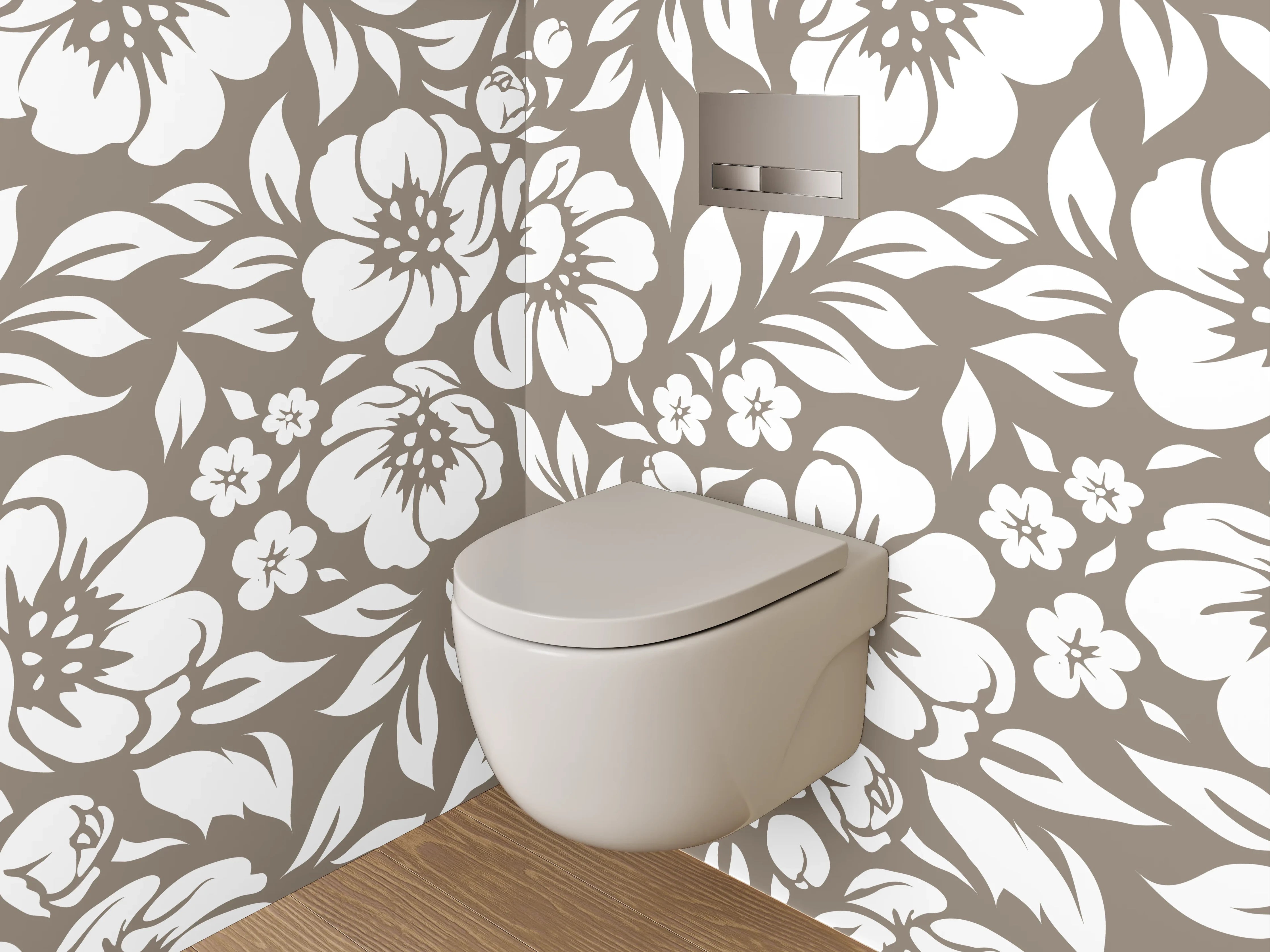 WC-Rückwand - Graues Blumenmuster in Braun und Weiß