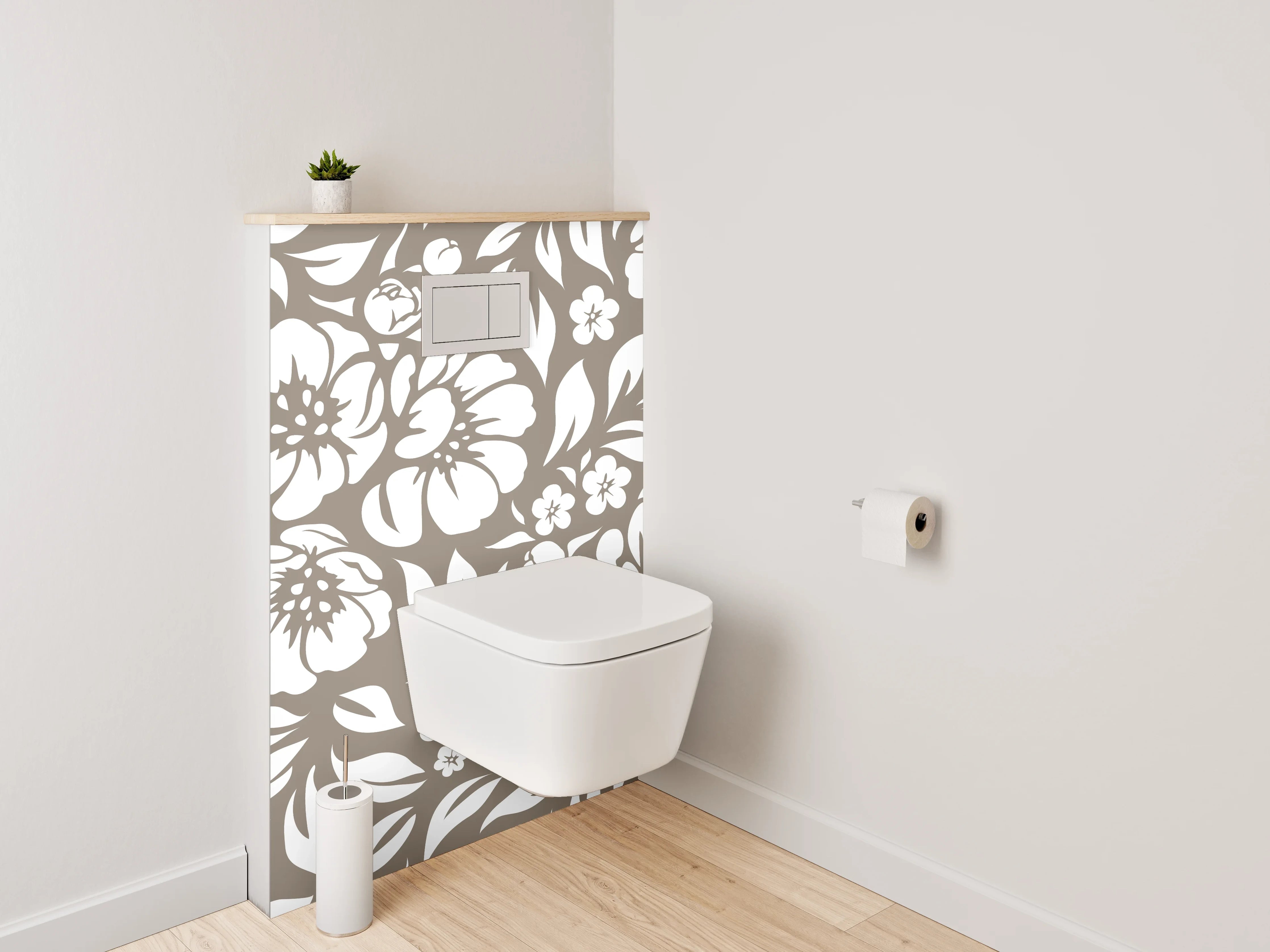 WC-Rückwand - Graues Blumenmuster in Braun und Weiß