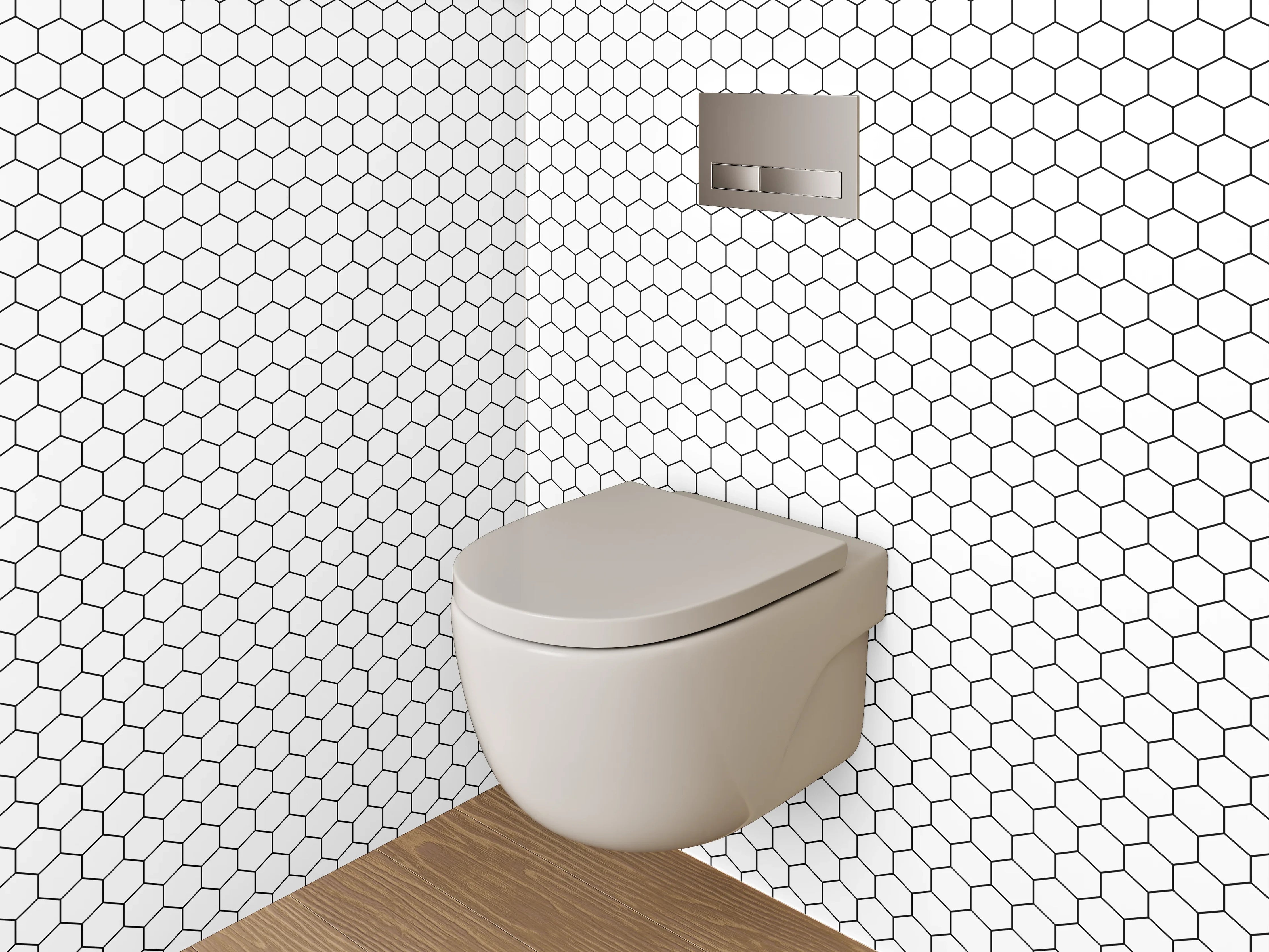 WC-Rückwand - Graues Hexagonspiel auf Weiß