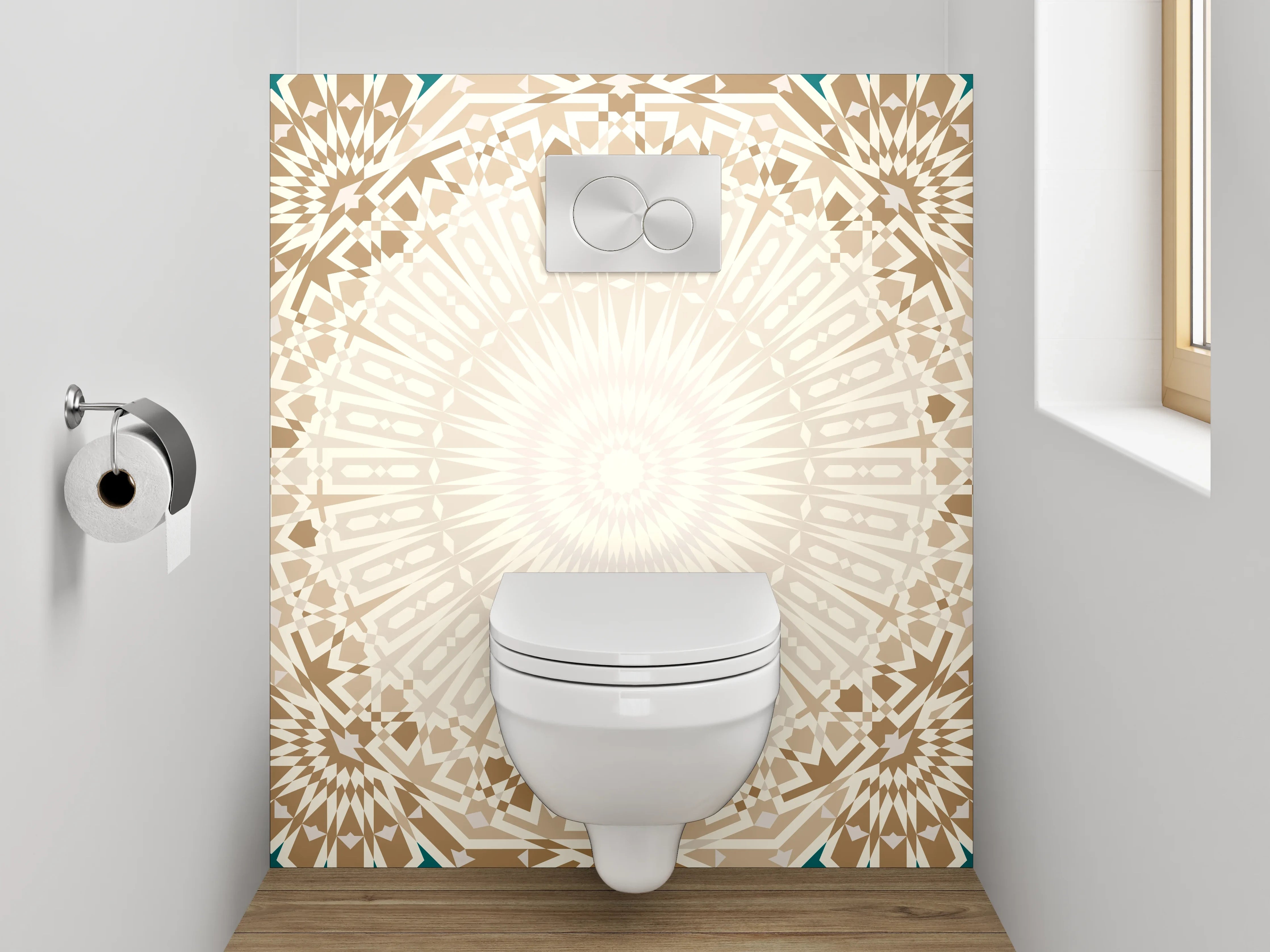 WC-Rückwand - Graues Mandala-Mosaik auf Weiß