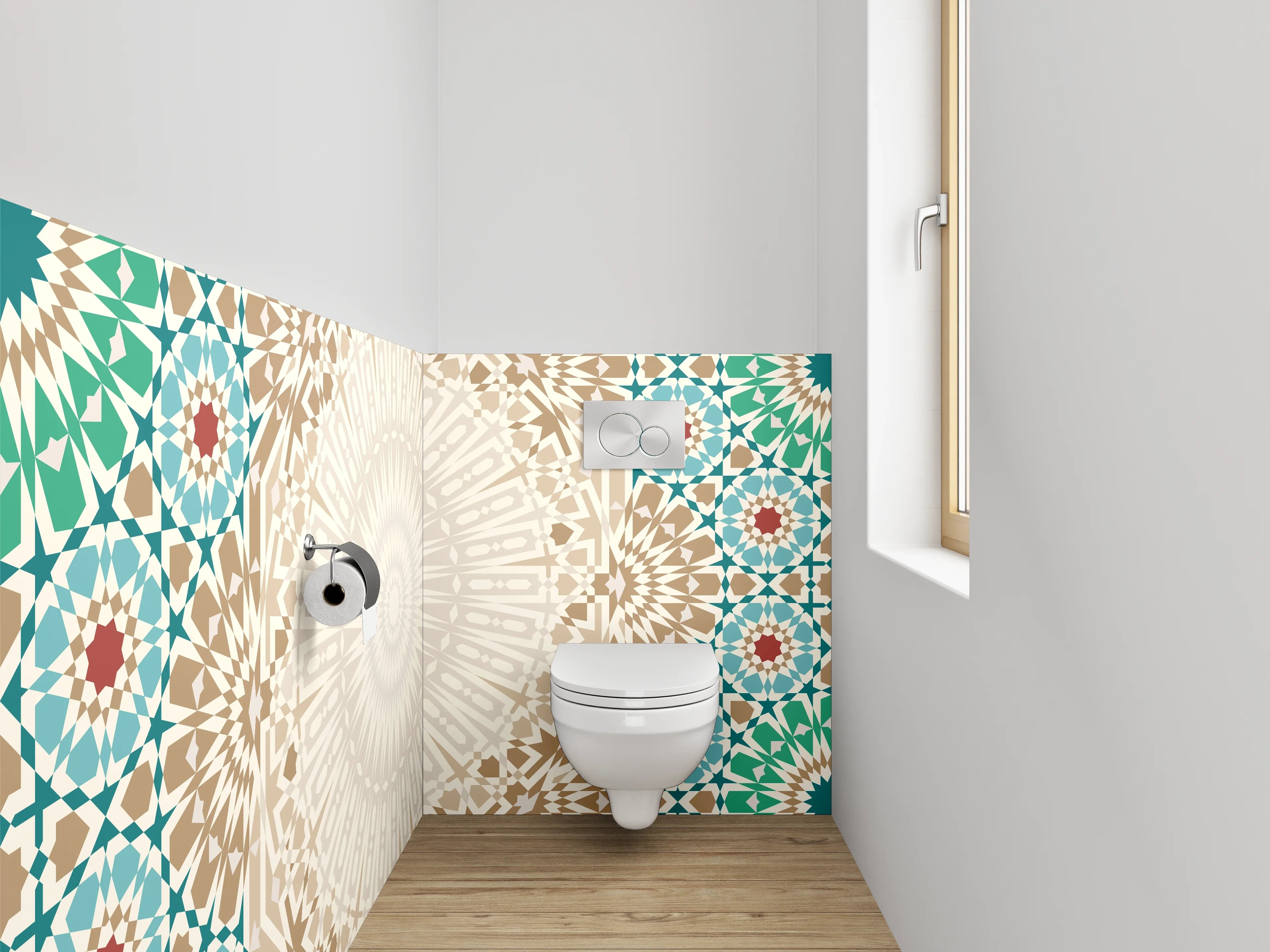 WC-Rückwand - Graues Mandala-Mosaik auf Weiß