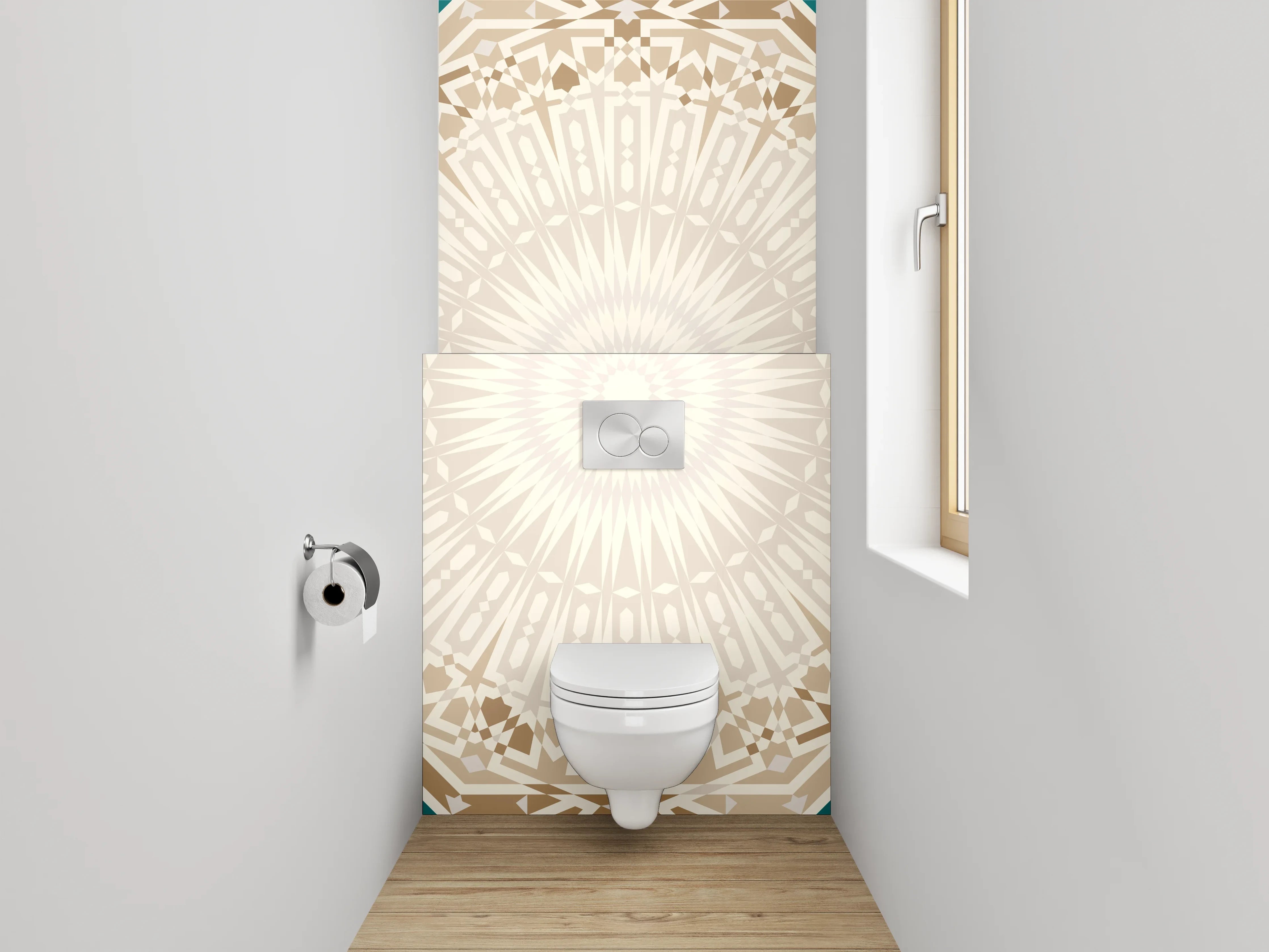 WC-Rückwand - Graues Mandala-Mosaik auf Weiß