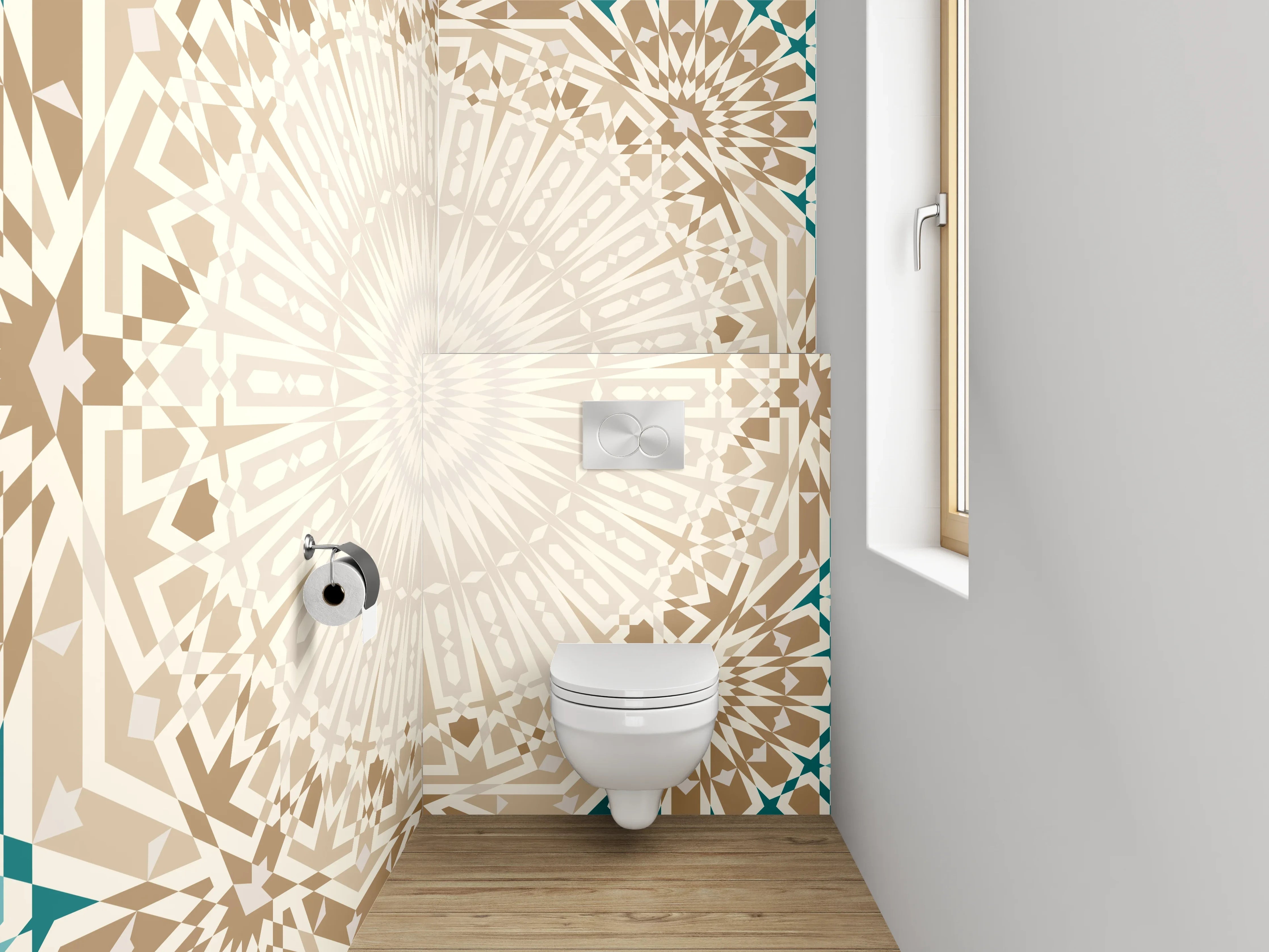 WC-Rückwand - Graues Mandala-Mosaik auf Weiß