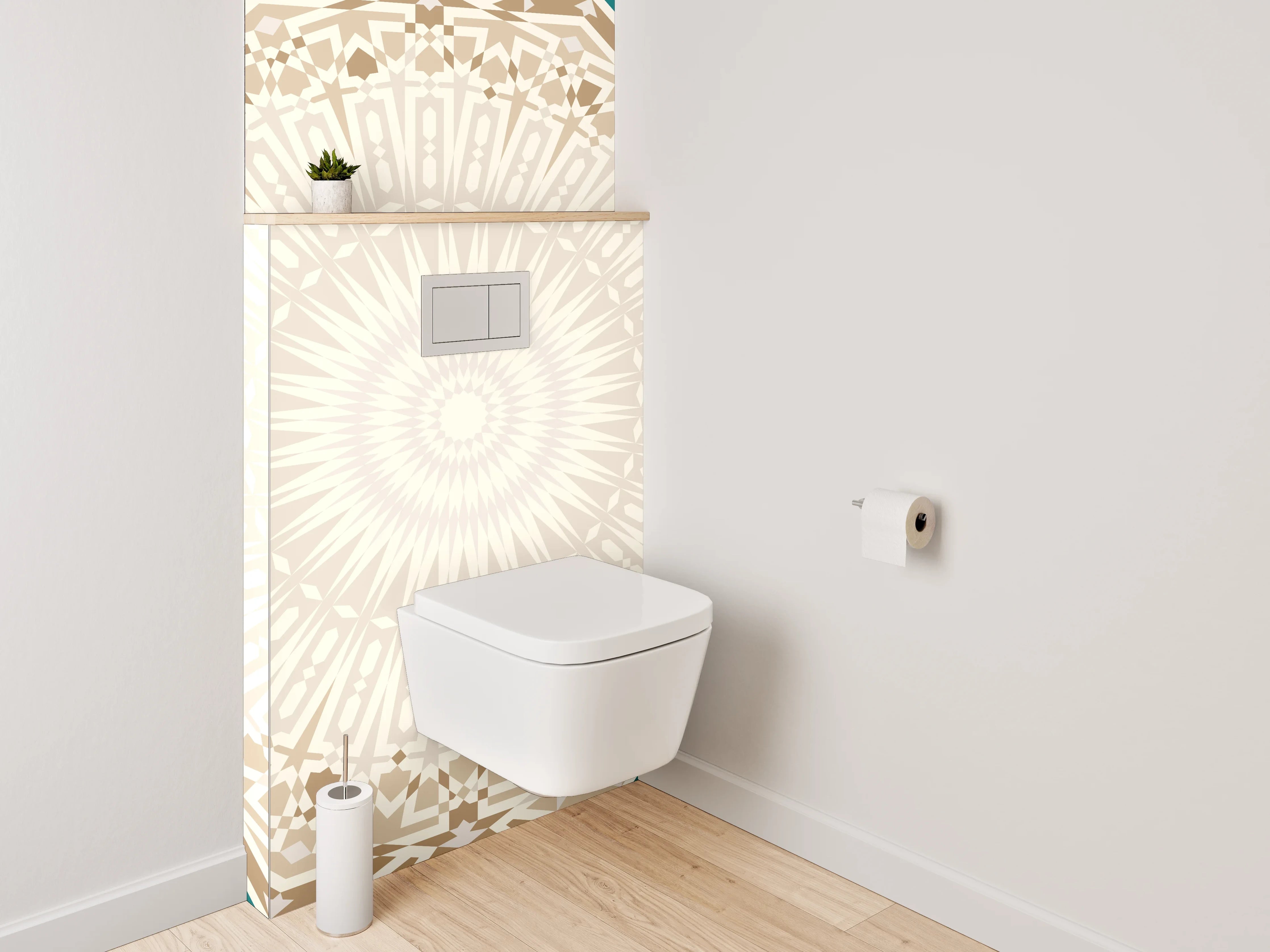 WC-Rückwand - Graues Mandala-Mosaik auf Weiß