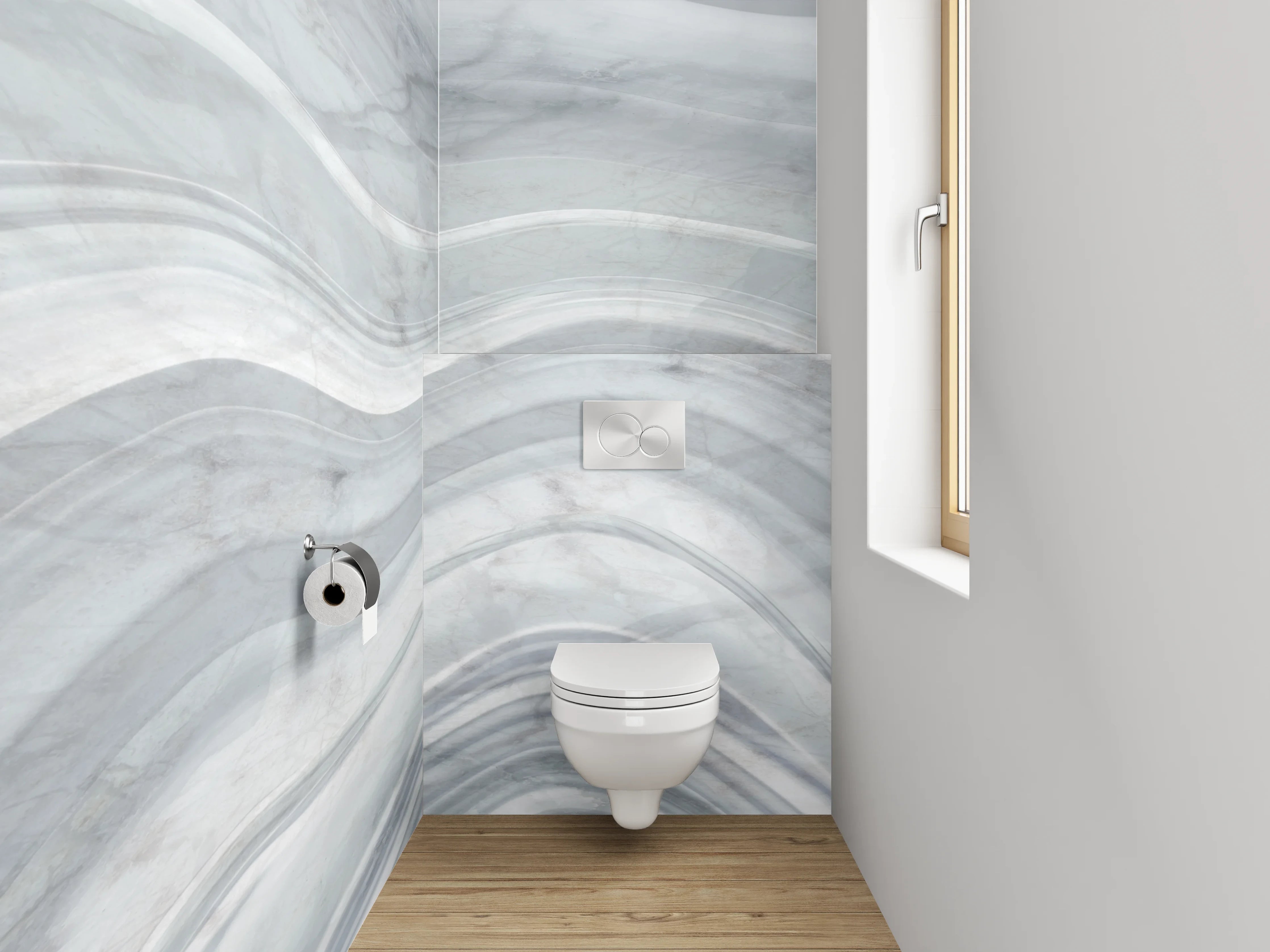 WC-Rückwand - Graues Marmor-Textur mit Wellenmuster