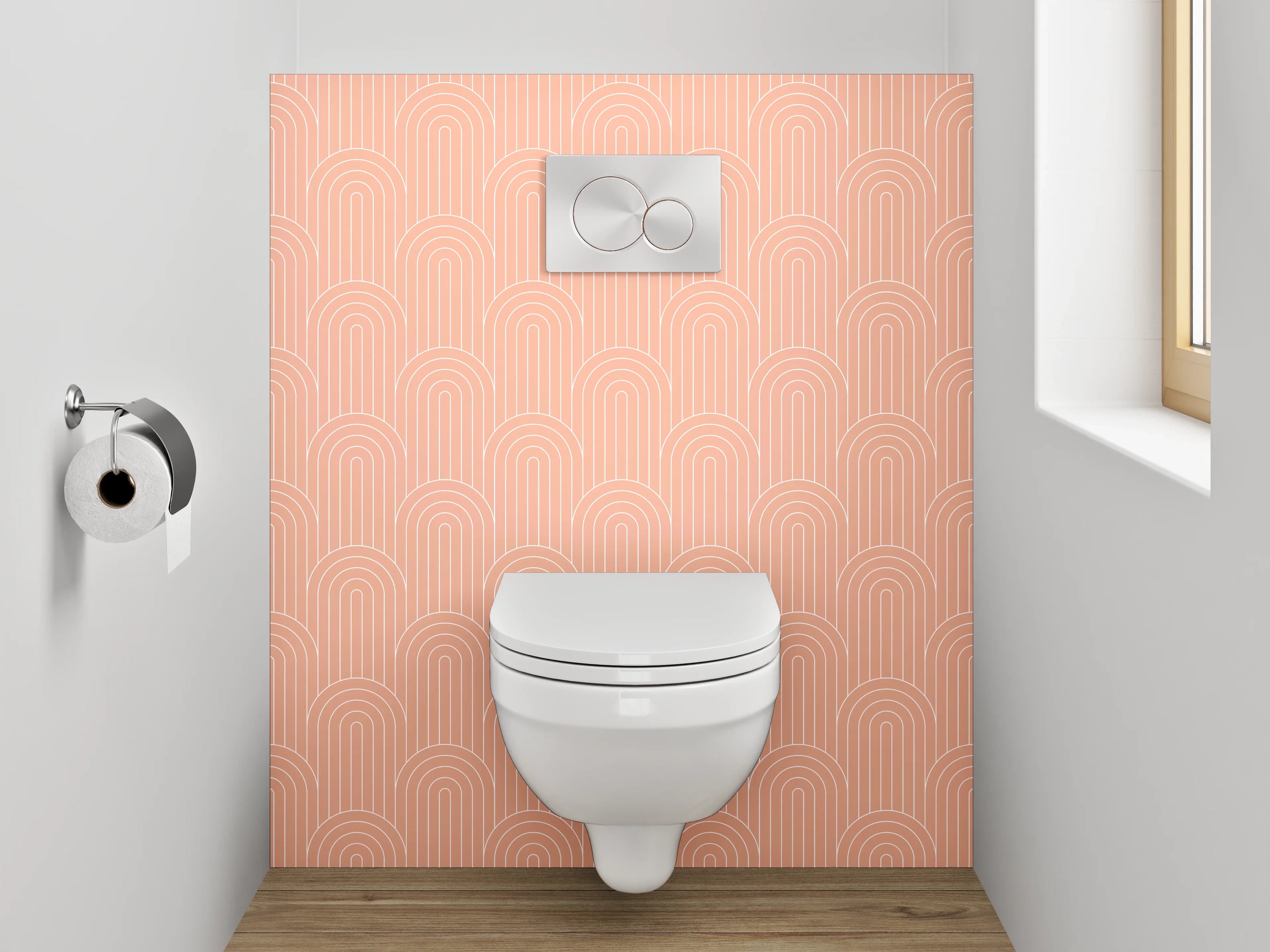 WC-Rückwand - Graues Vintage-Muster auf Weiß