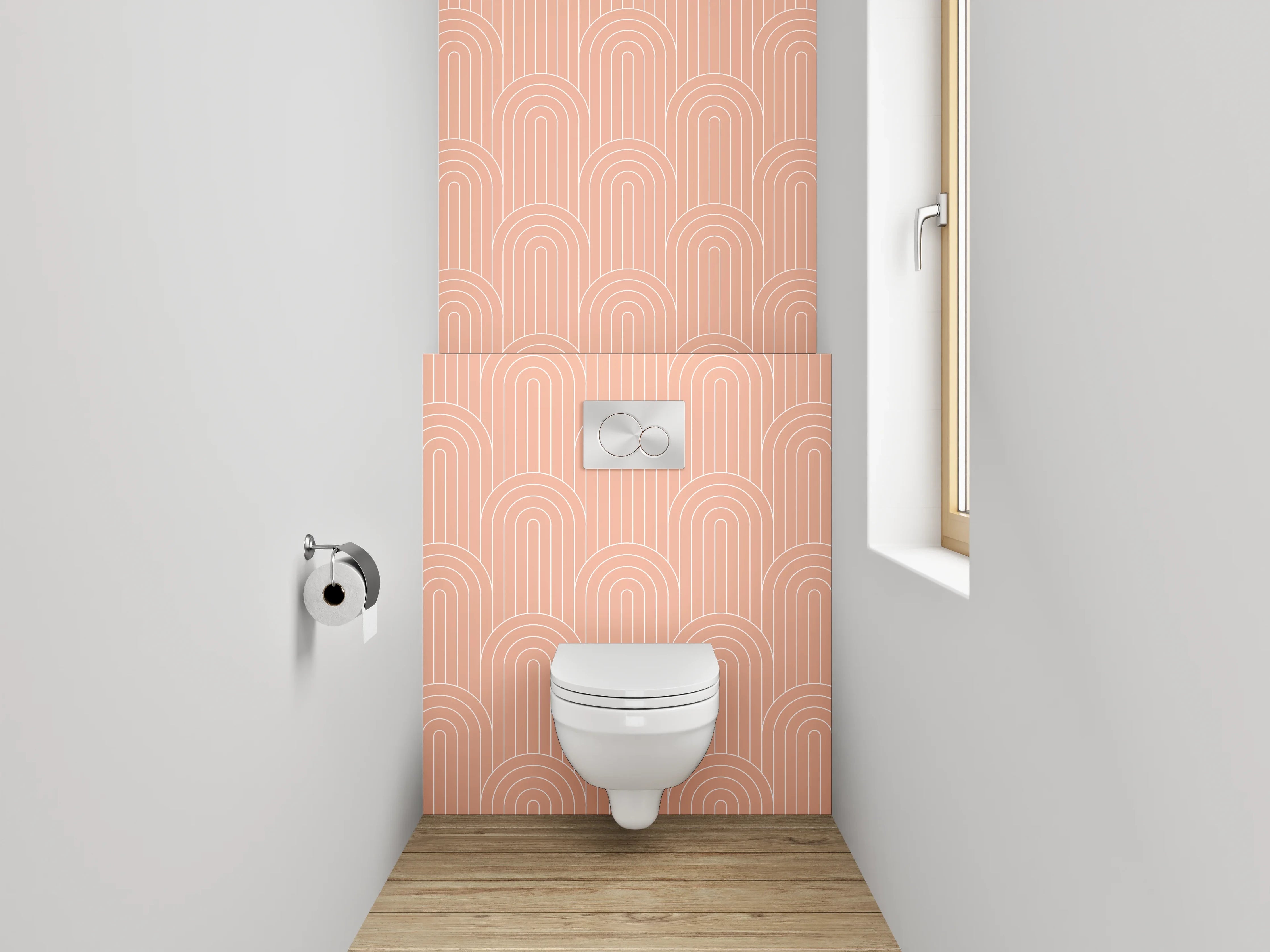 WC-Rückwand - Graues Vintage-Muster auf Weiß