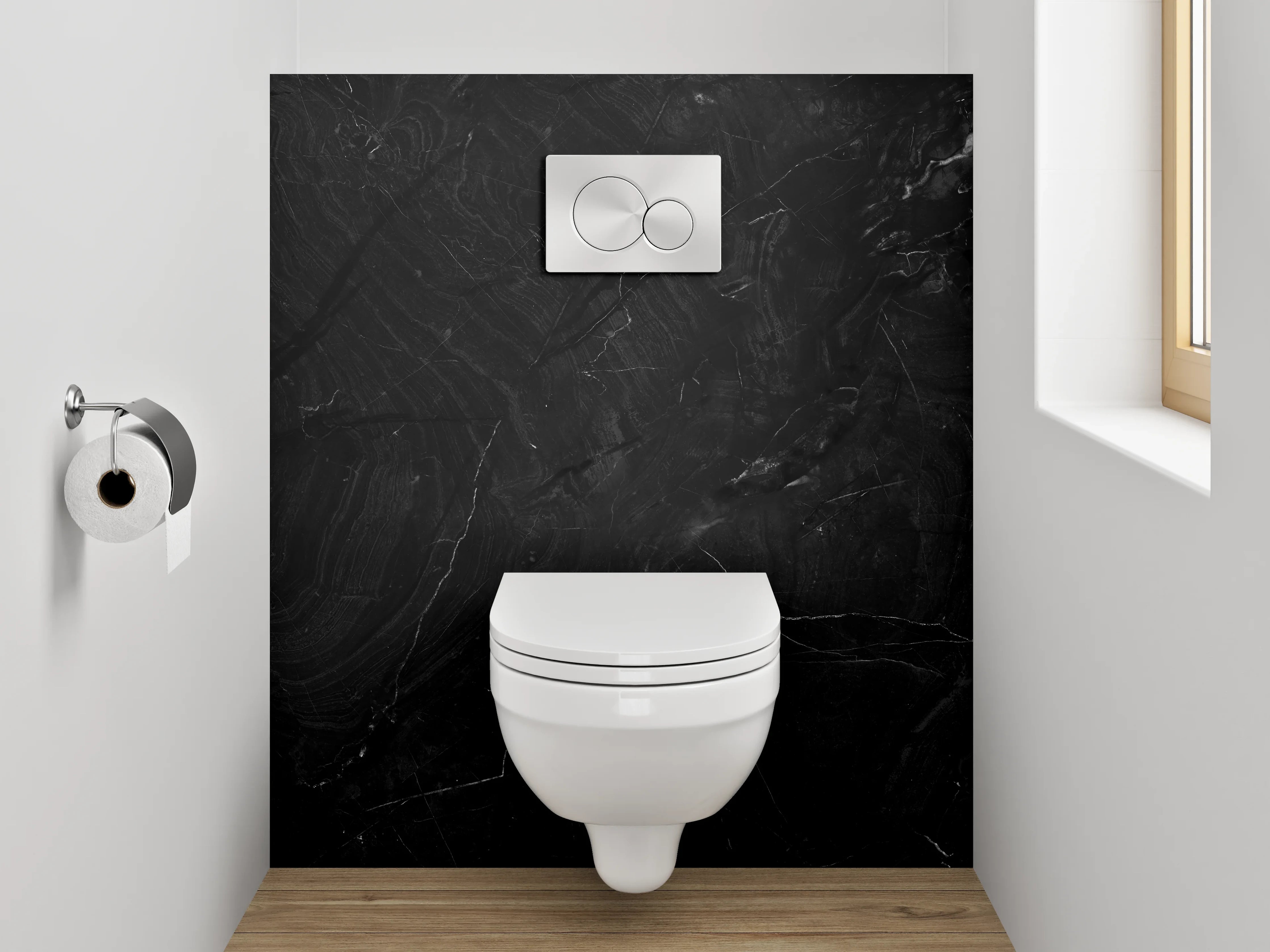 WC-Rückwand - Graugeäderte Adern auf Lichtmarmor