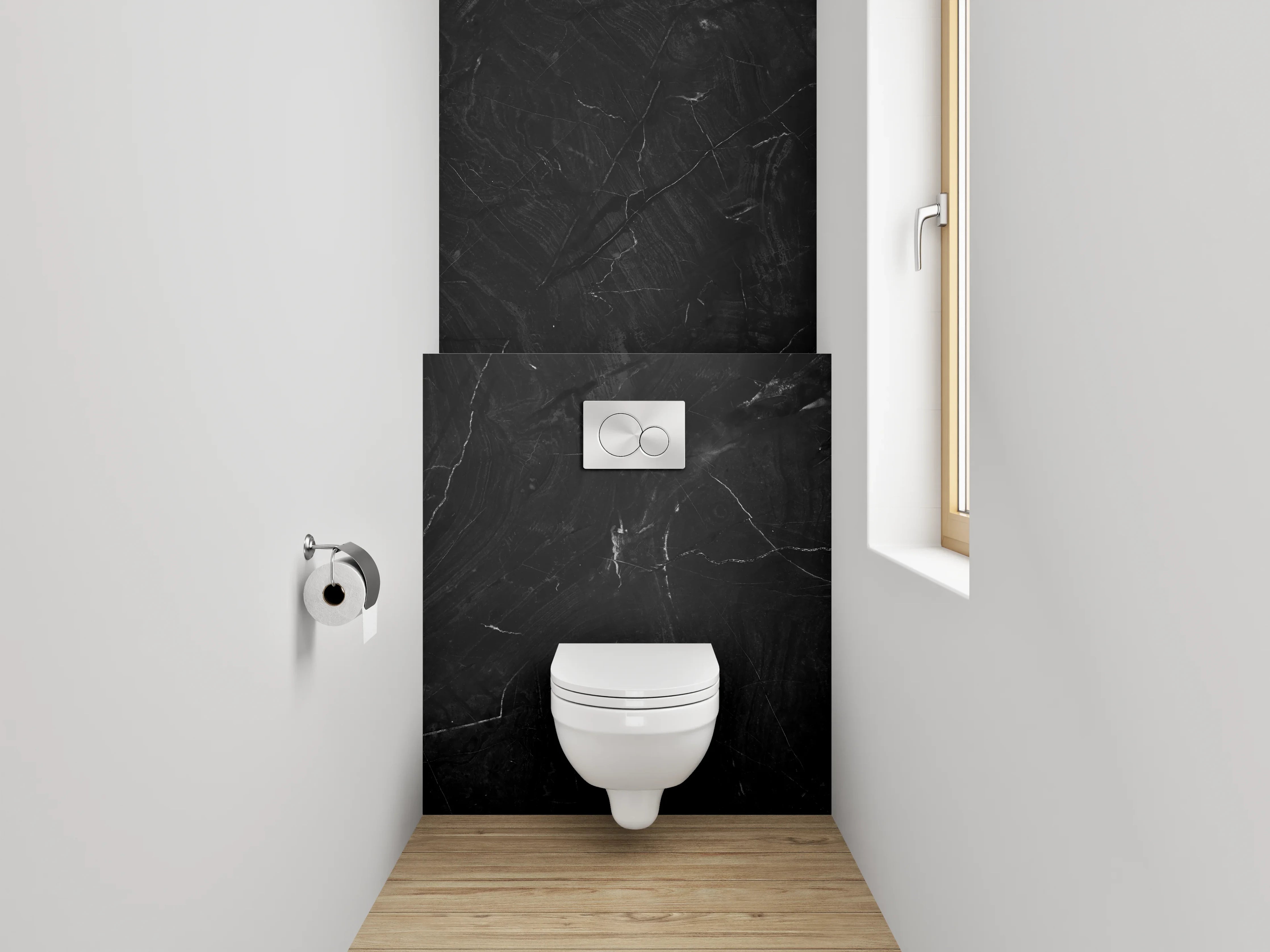 WC-Rückwand - Graugeäderte Adern auf Lichtmarmor