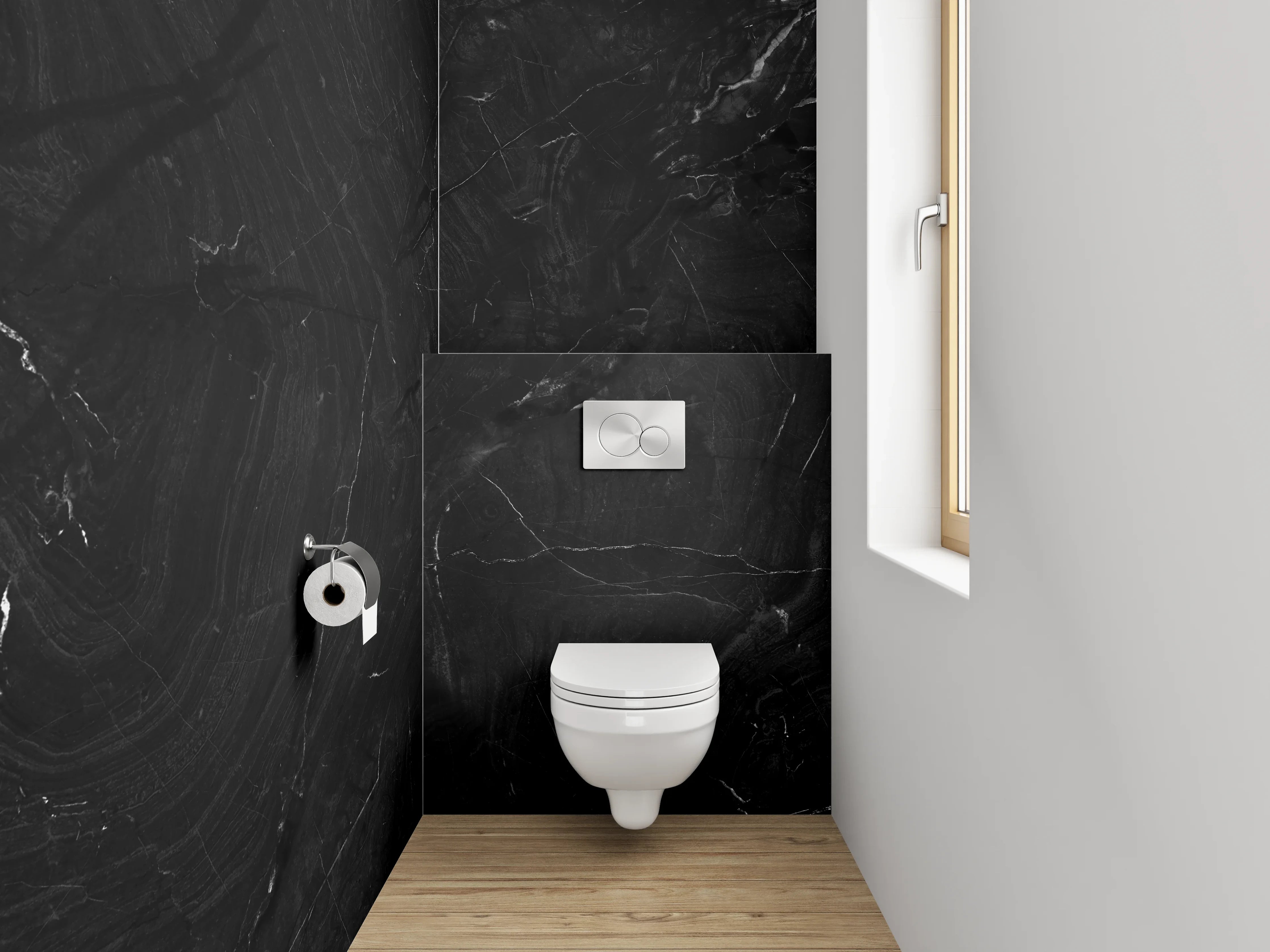 WC-Rückwand - Graugeäderte Adern auf Lichtmarmor