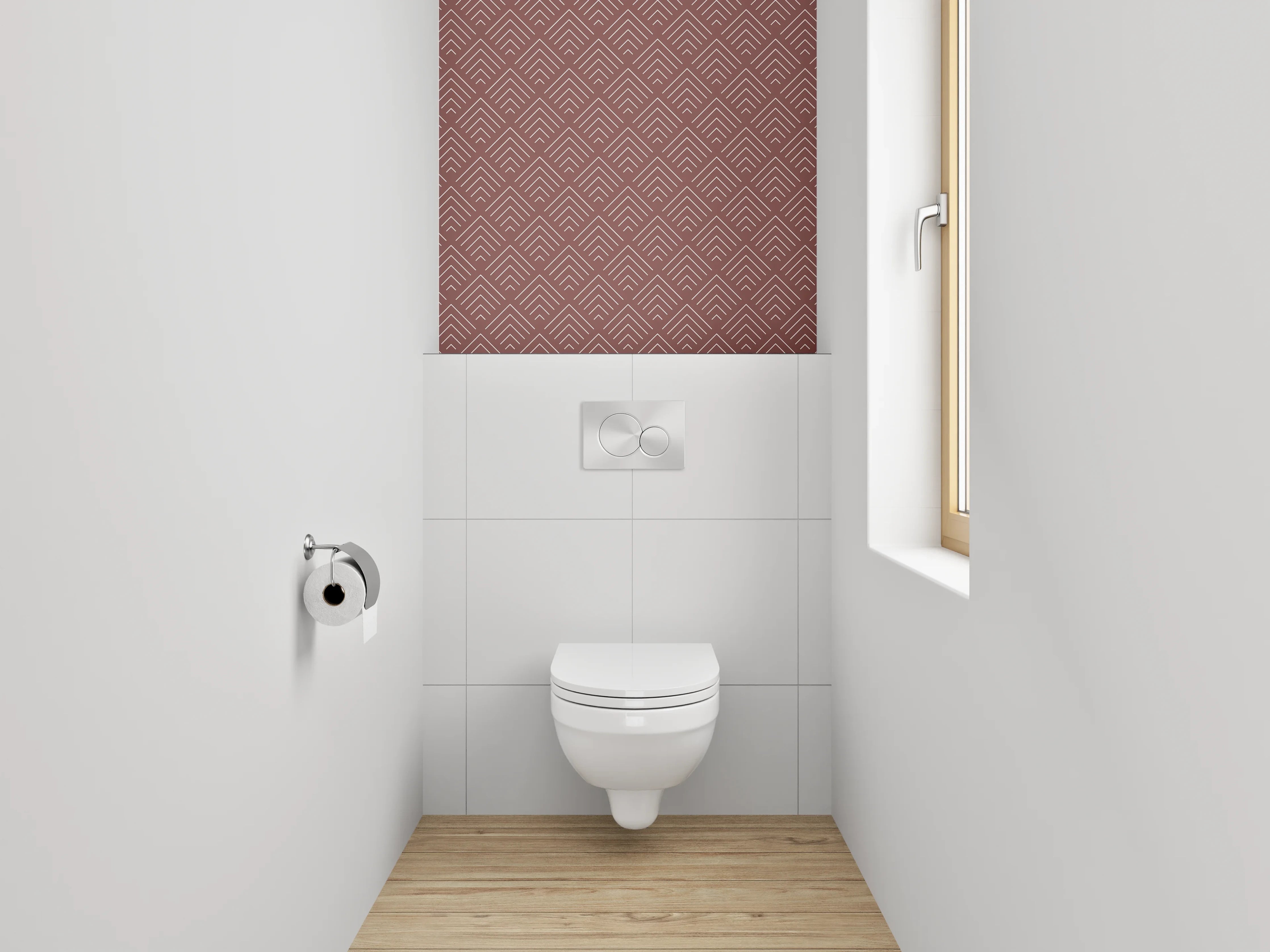 WC-Rückwand - Graurote Liniengeflechte auf Weiß